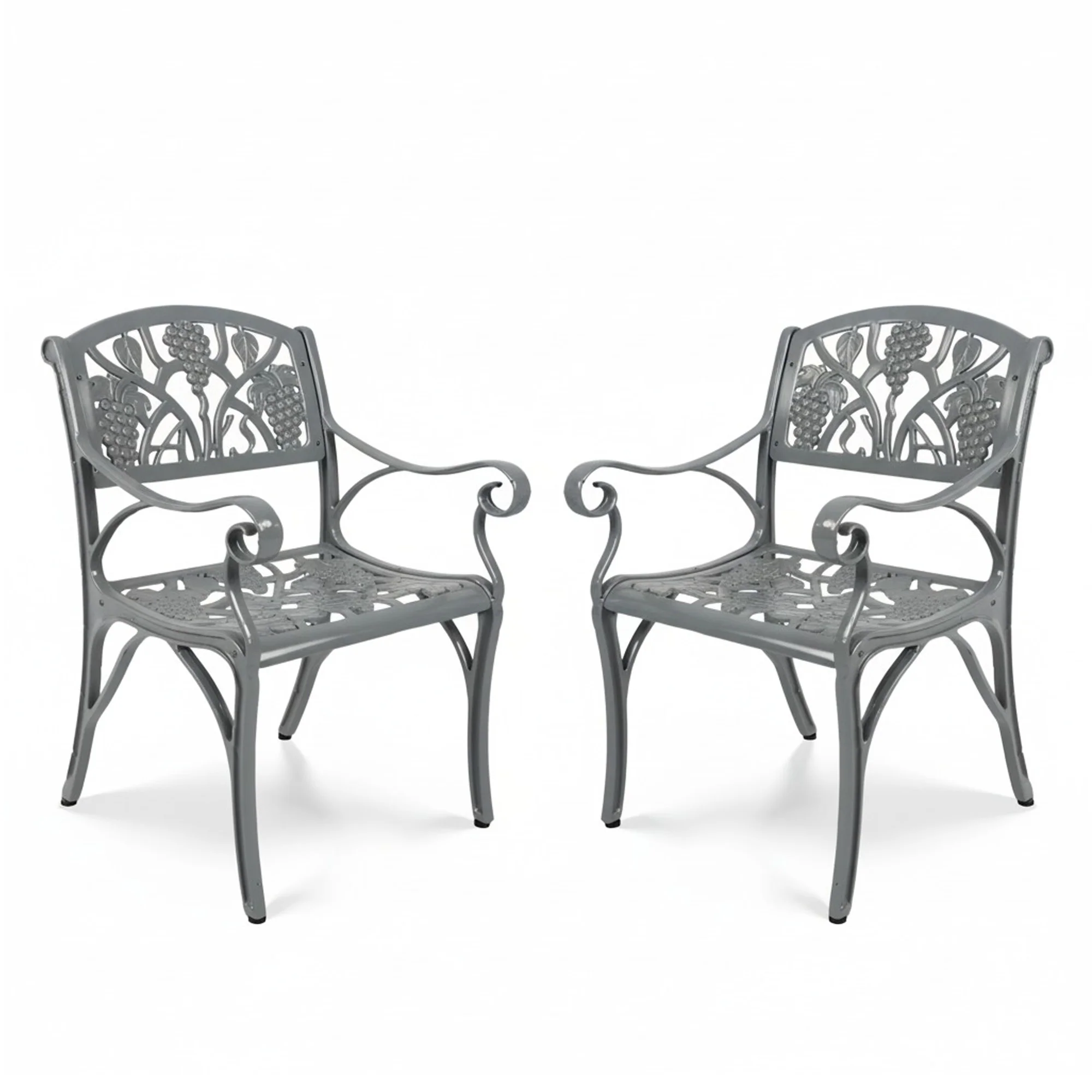 Outdoor Cast Aluminum 2 Chairs Patio Bistro Set (Grey) - Image 6