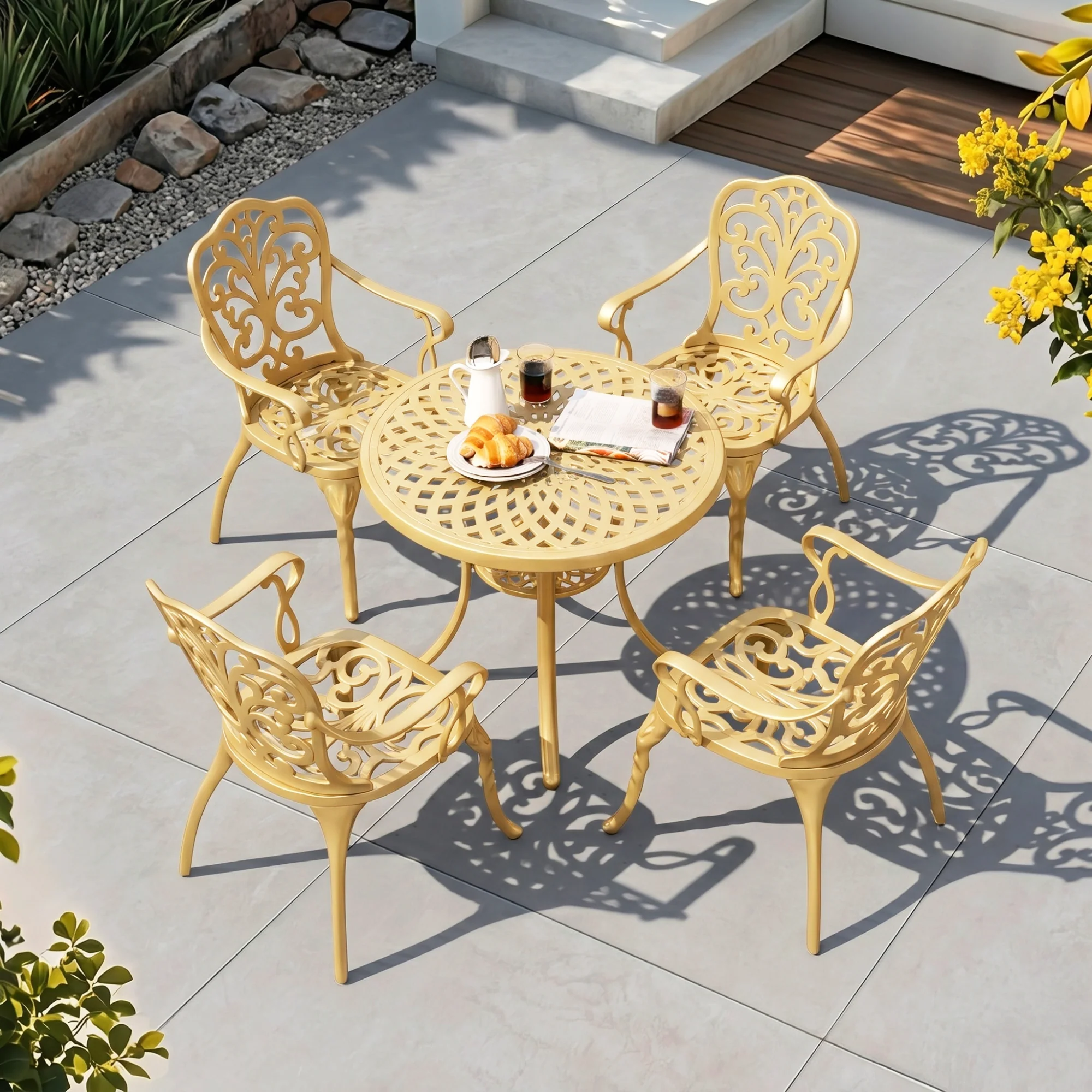 Outdoor Cast Aluminum 5-Piece Patio Conversation Set (Beige)