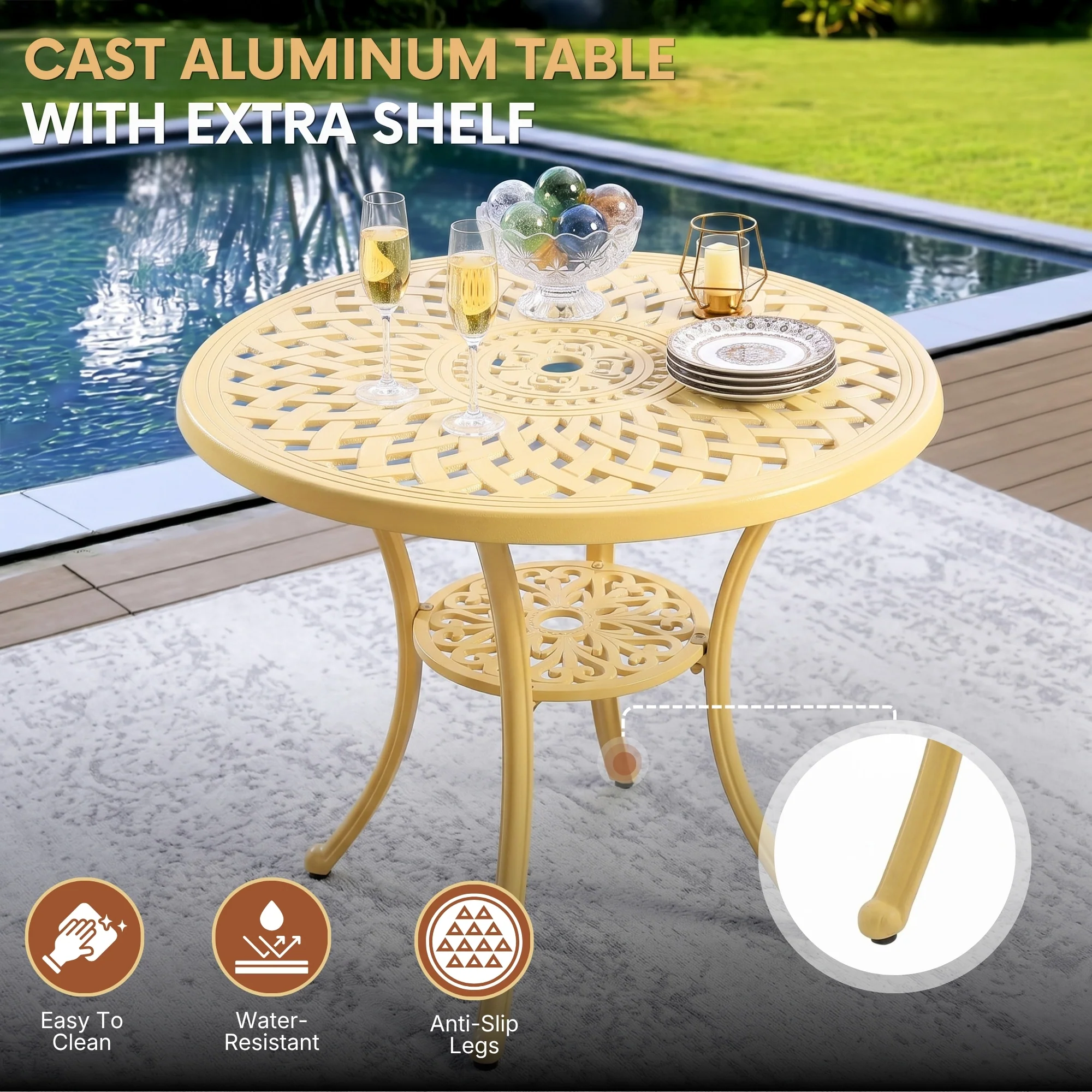 Outdoor Cast Aluminum 5-Piece Patio Conversation Set (Beige) - Image 6