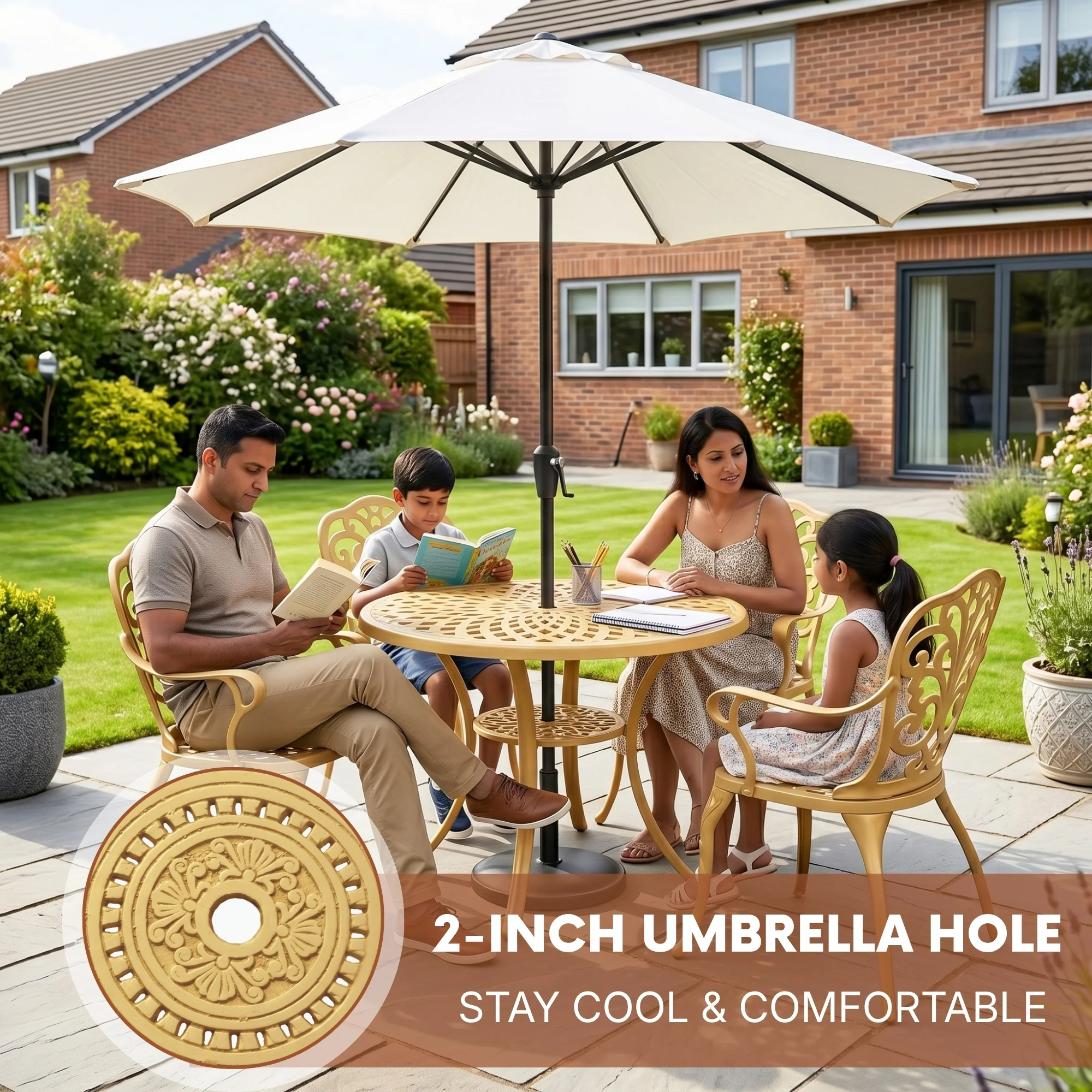 Outdoor Cast Aluminum 5-Piece Patio Conversation Set (Beige) - Image 7