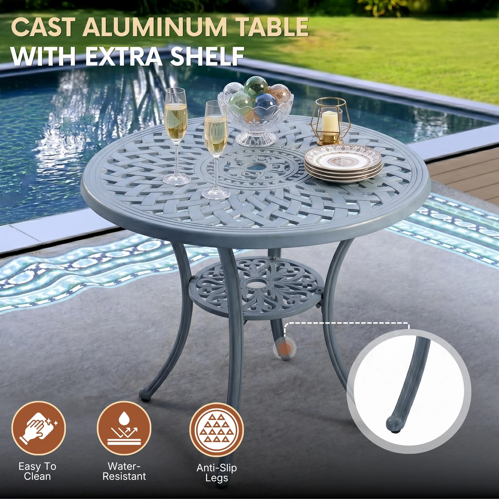 Outdoor Cast Aluminum 5-Piece Patio Conversation Set (Grey) - Image 6