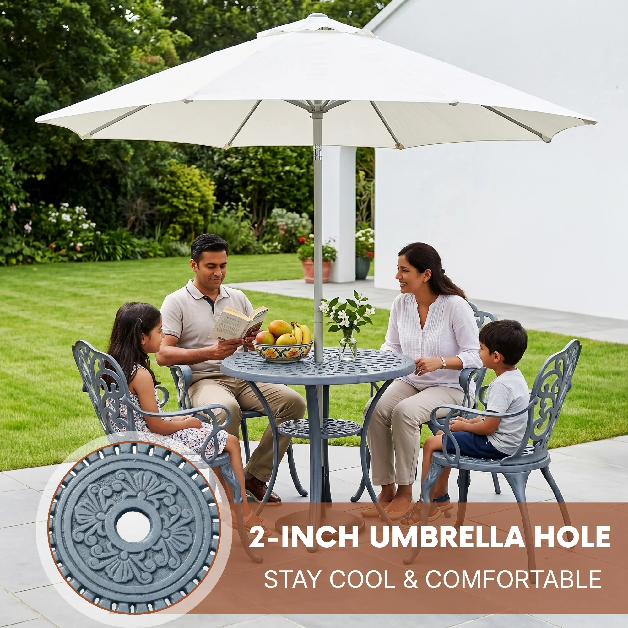 Outdoor Cast Aluminum 5-Piece Patio Conversation Set (Grey) - Image 7