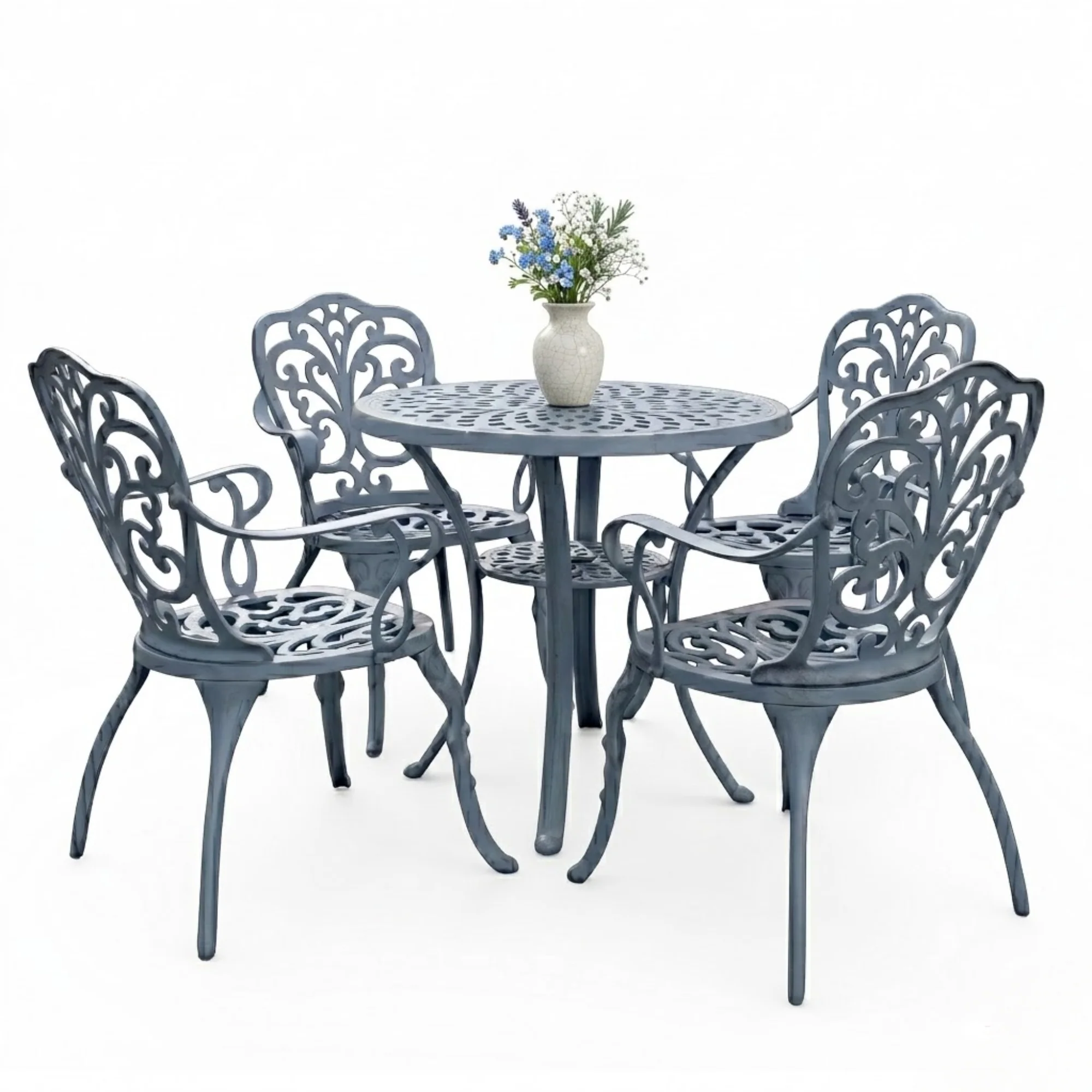 Outdoor Cast Aluminum 5-Piece Patio Conversation Set (Grey) - Image 8