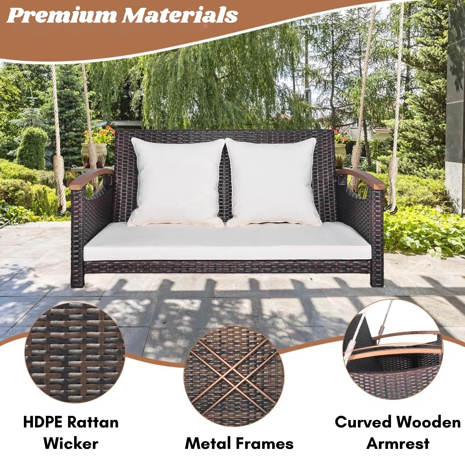 Outdoor Dark Brown Rattan Wicker Two Seater Sofa Swing - Image 4