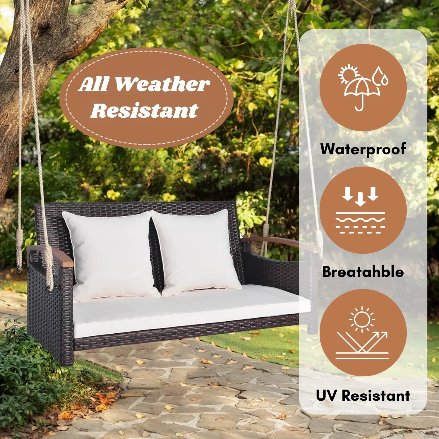 Outdoor Dark Brown Rattan Wicker Two Seater Sofa Swing - Image 6