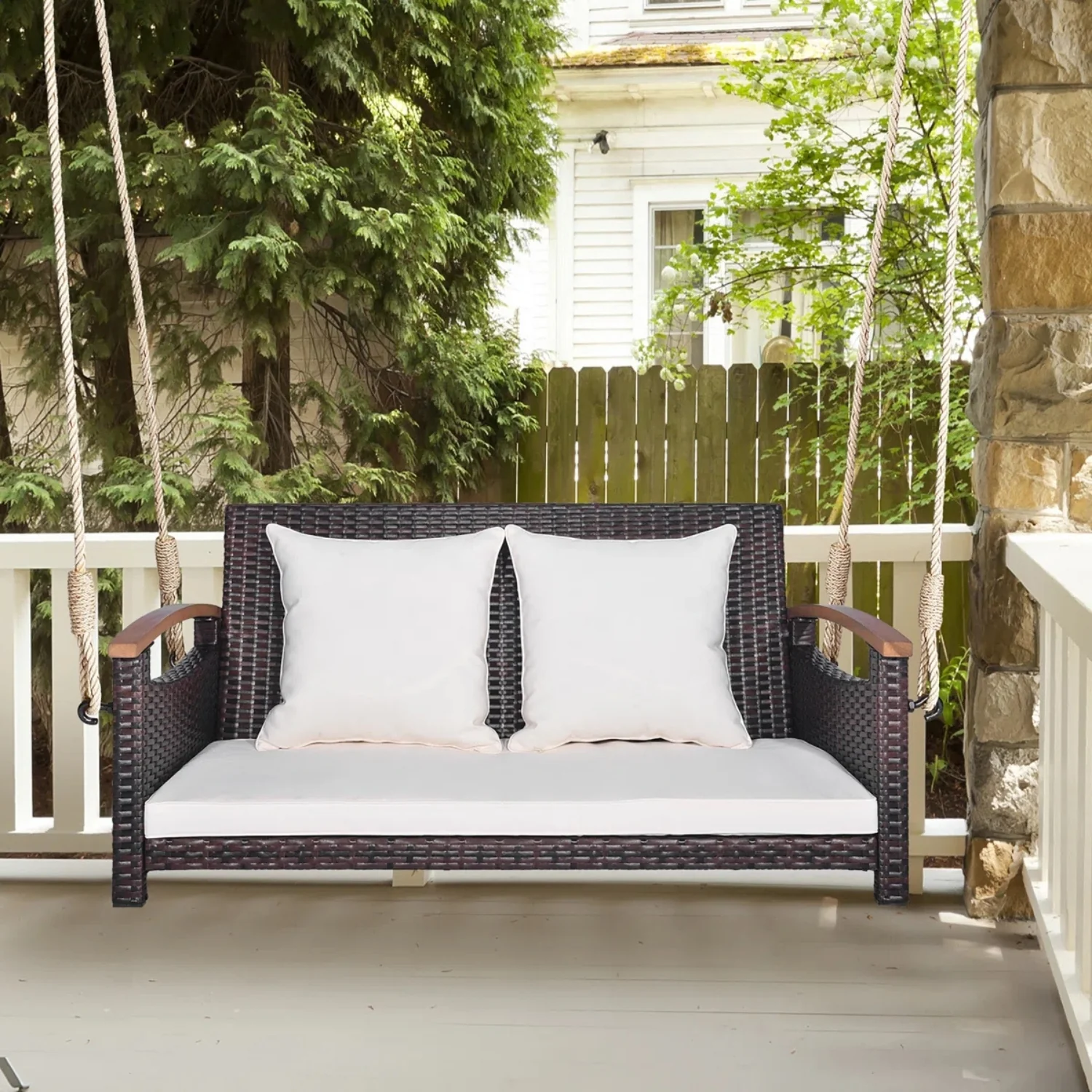 Outdoor Dark Brown Rattan Wicker Two Seater Sofa Swing - Image 7