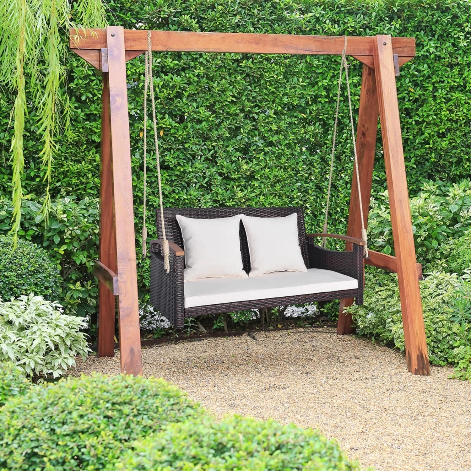 Outdoor Dark Brown Rattan Wicker Two Seater Sofa Swing - Image 8