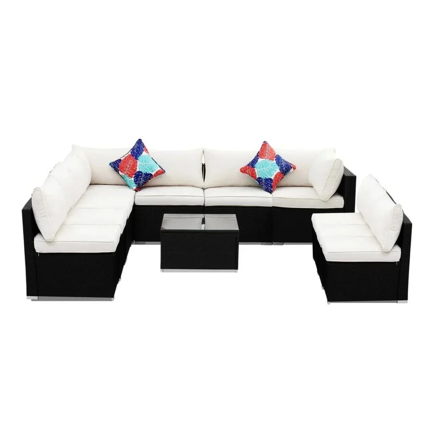 Outdoor Garden Conversation Sofa Set (Black/Off-White) - Image 7