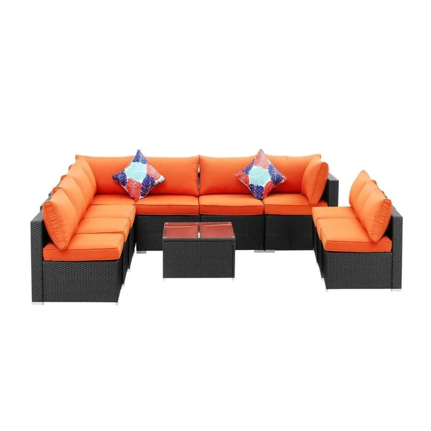 Outdoor Garden Conversation Sofa Set (Black/Orange) - Image 9