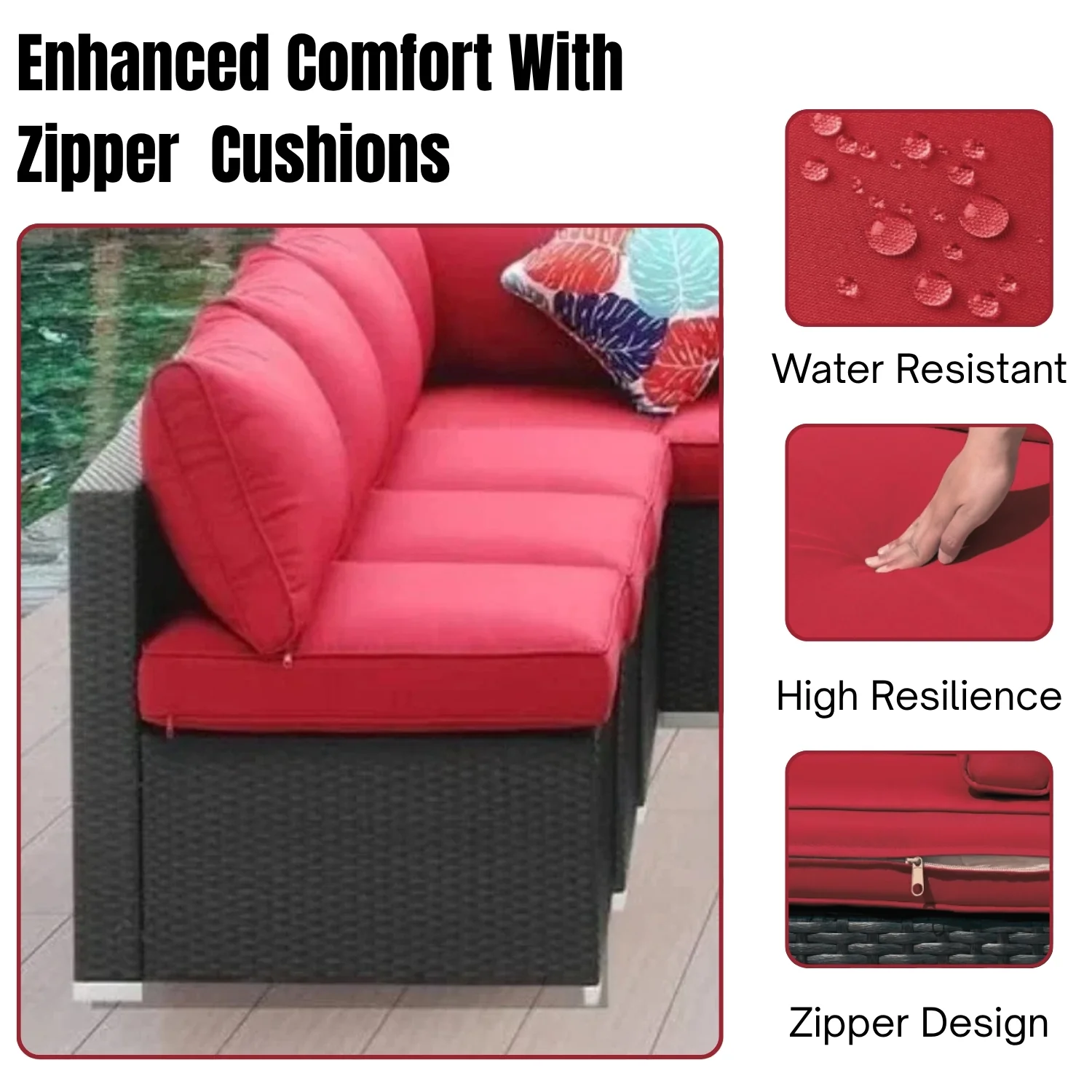 Outdoor Garden Conversation Sofa Set (Black/Red) - Image 5