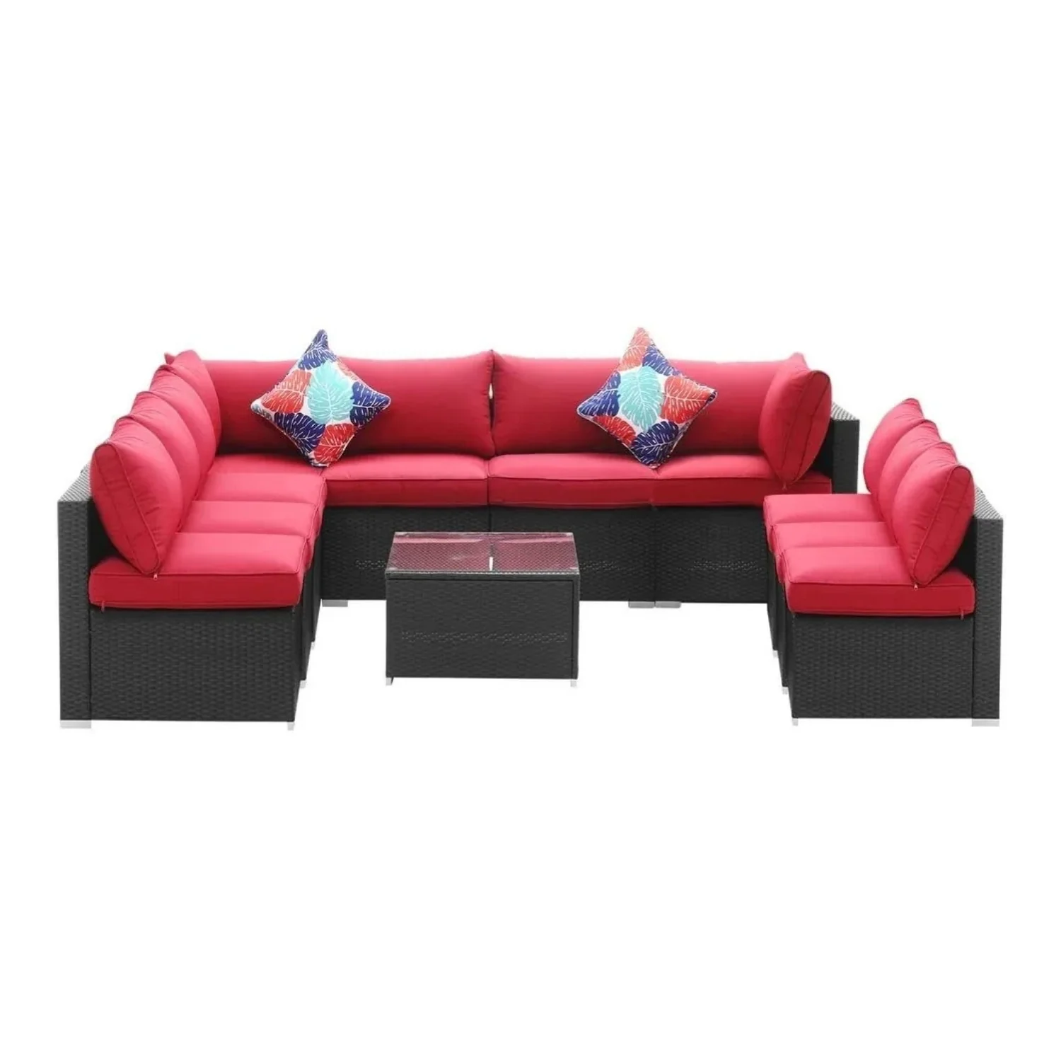 Outdoor Garden Conversation Sofa Set (Black/Red) - Image 7