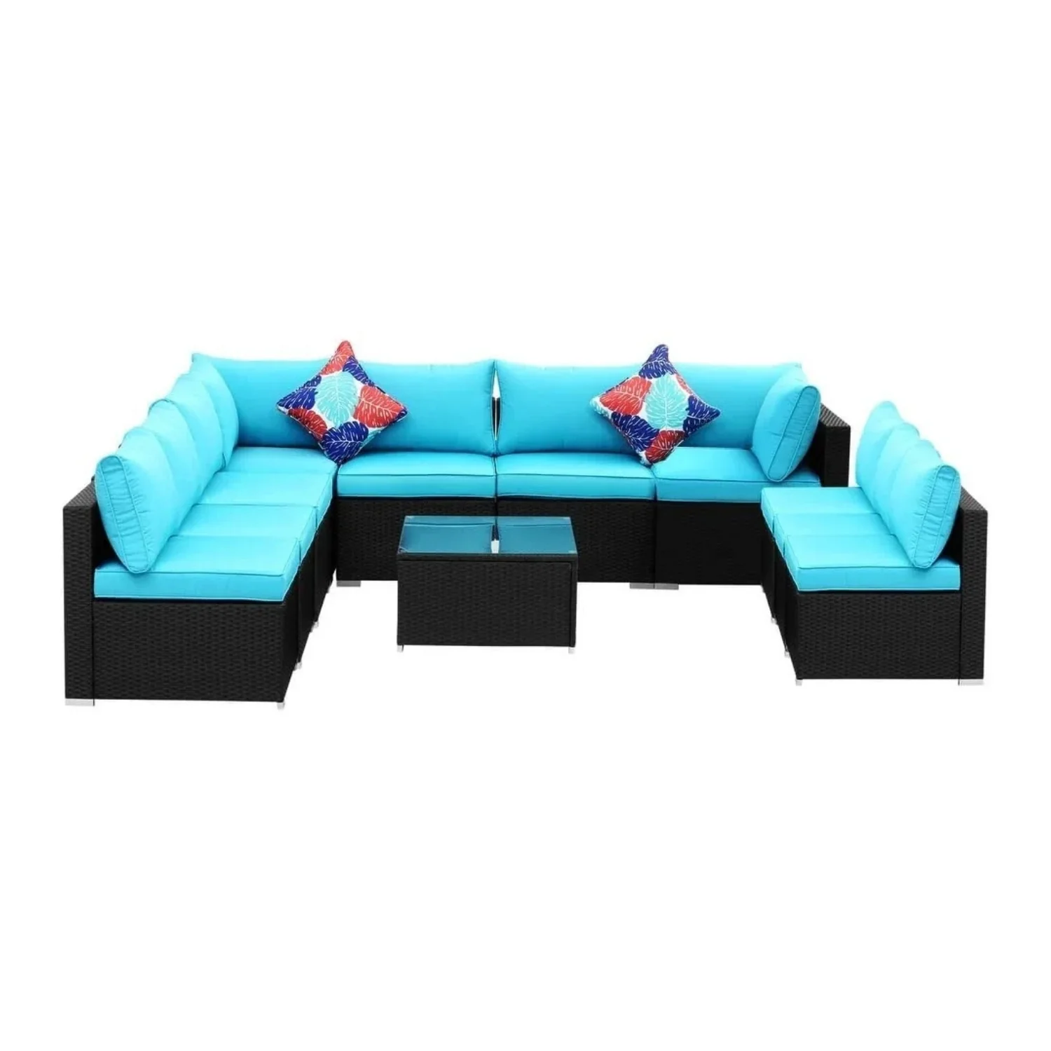 Outdoor Garden Conversation Sofa Set (Black/Sky-Blue) - Image 8