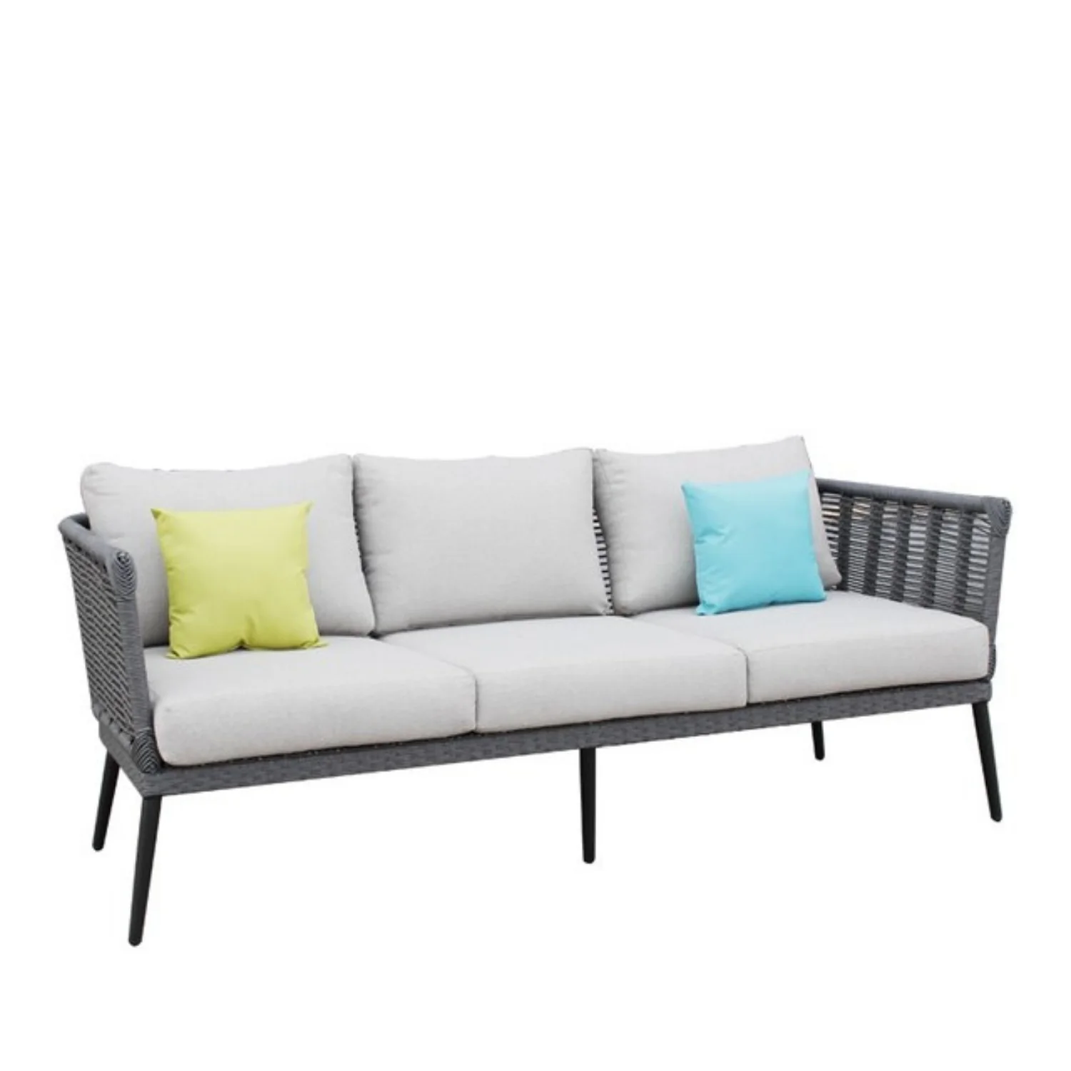 Outdoor Grey Rope 7-Seater Sofa Set With Glass Top Table - Image 9
