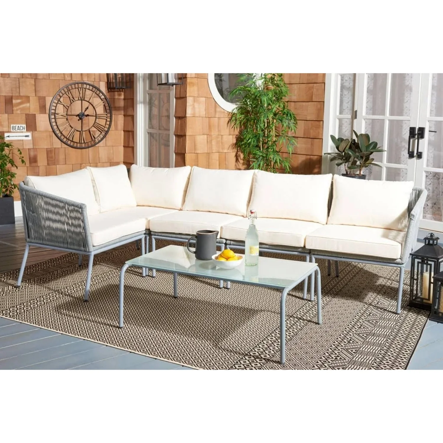 Outdoor Grey Rope L-Shape All Weather Sectional Sofa Set - Image 10