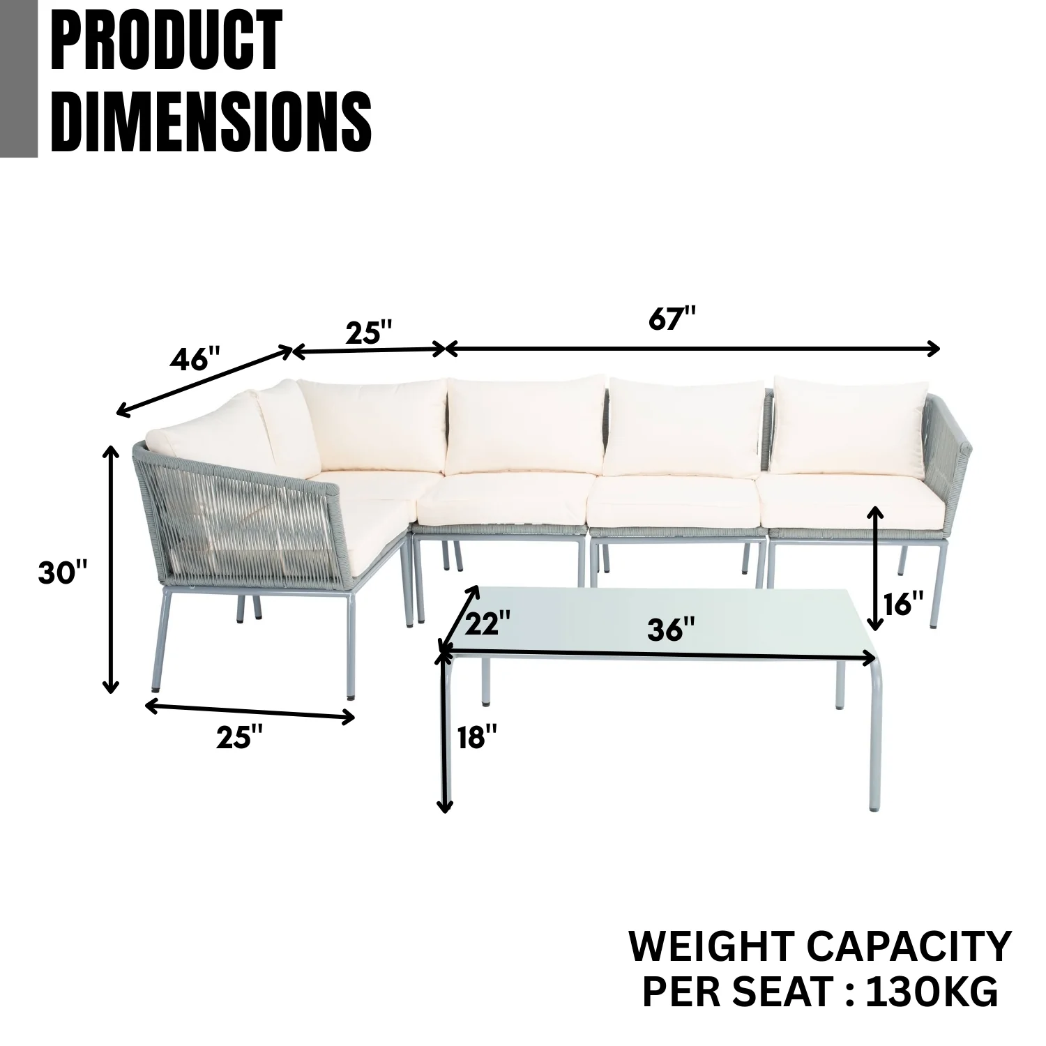 Outdoor Grey Rope L-Shape All Weather Sectional Sofa Set - Image 2