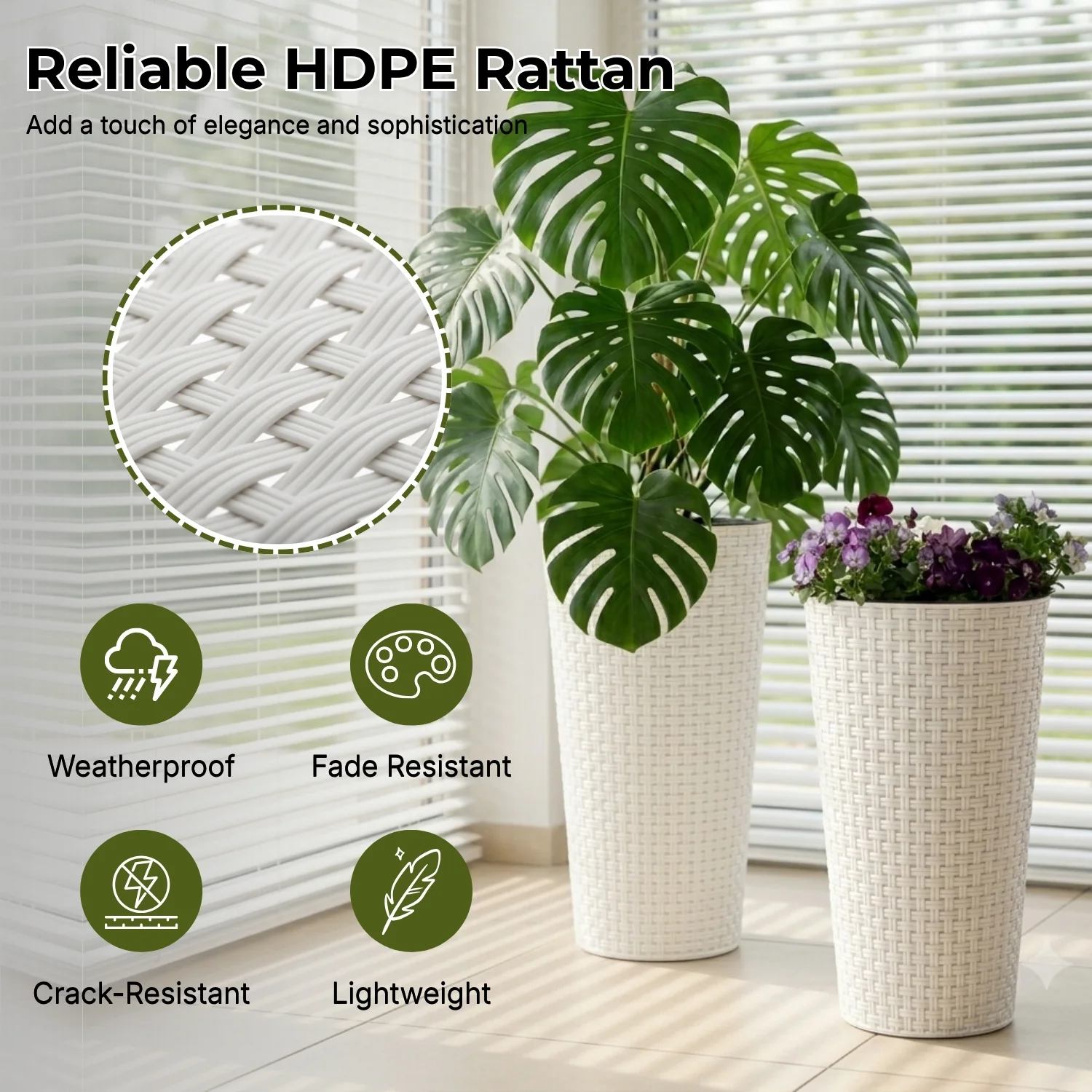 Outdoor Handwoven Rattan Wicker Planter Set of 3 (White) - Image 3
