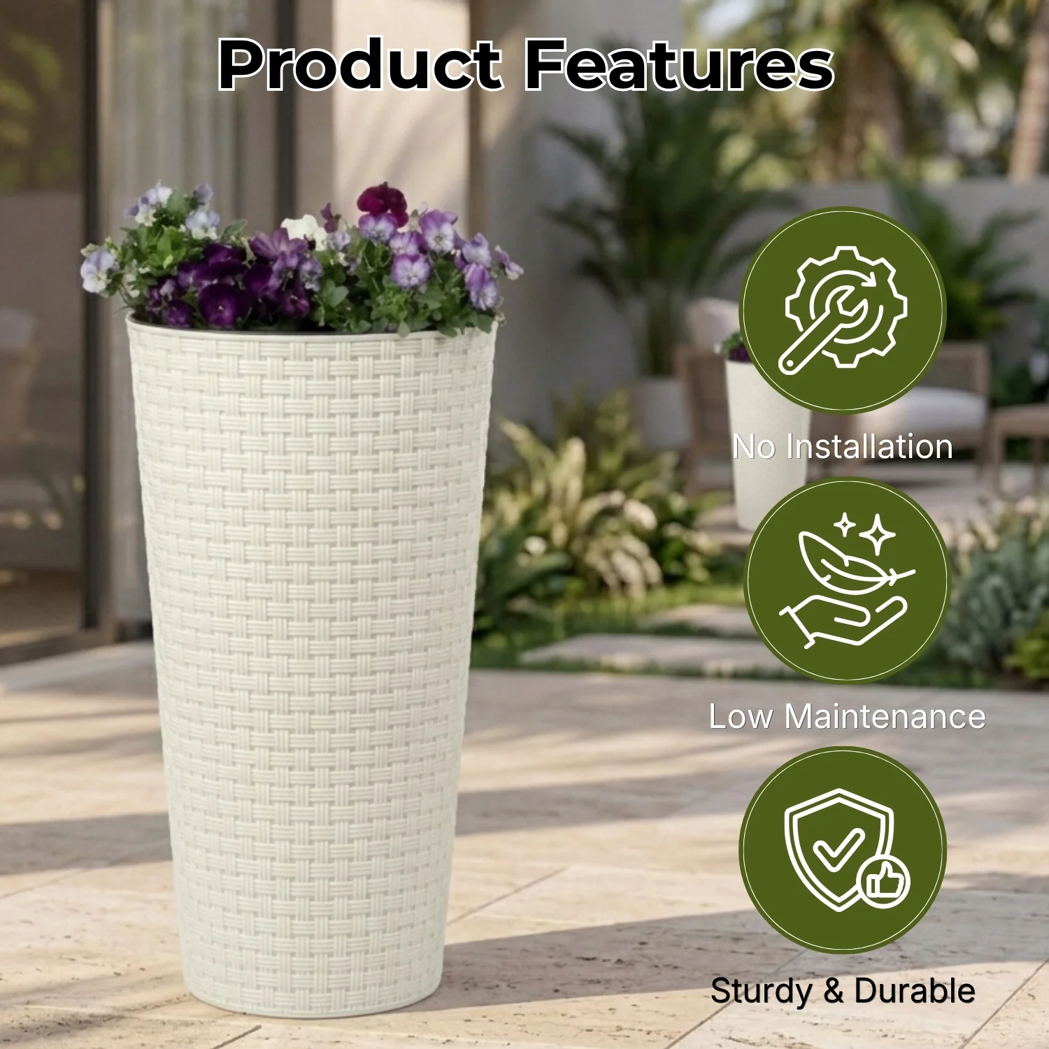 Outdoor Handwoven Rattan Wicker Planter Set of 3 (White) - Image 4