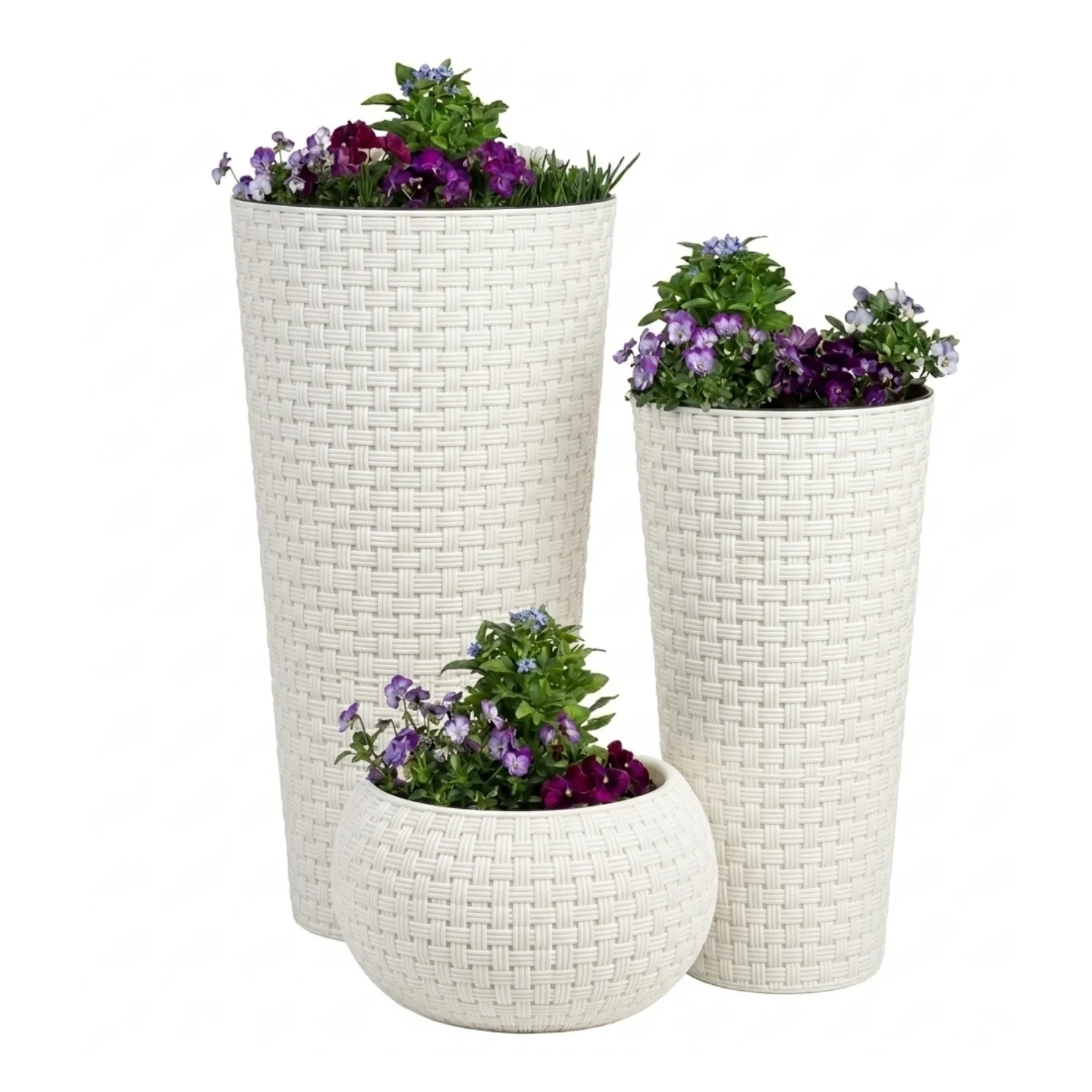 Outdoor Handwoven Rattan Wicker Planter Set of 3 (White) - Image 6