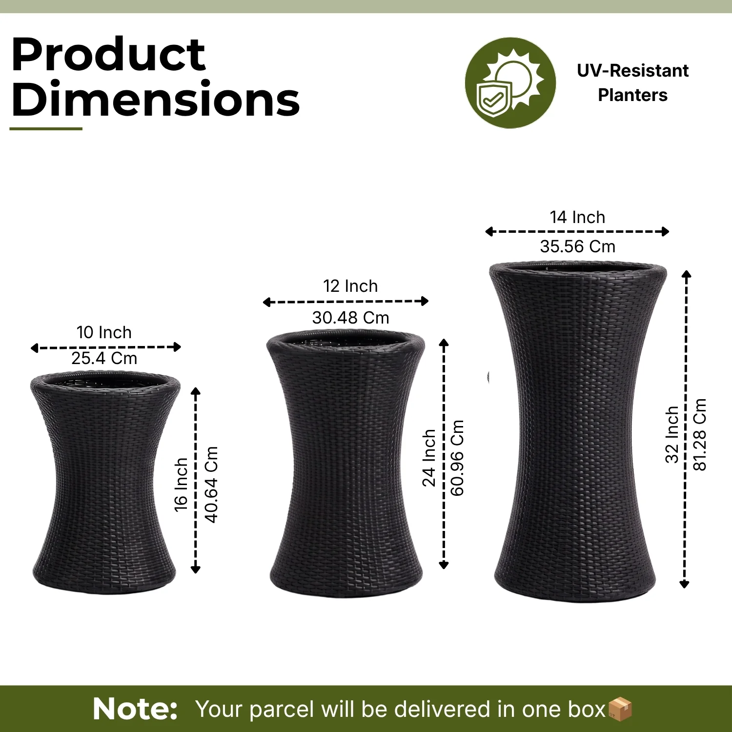 Outdoor Hourglass Design Set of 3 Wicker Planters (Black) - Image 2