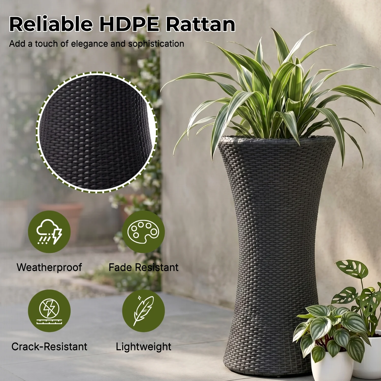 Outdoor Hourglass Design Set of 3 Wicker Planters (Black) - Image 3
