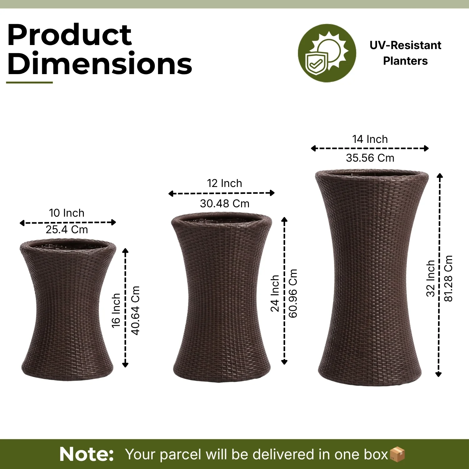 Outdoor Hourglass Design Set of 3 Wicker Planters (Dark Brown) - Image 2