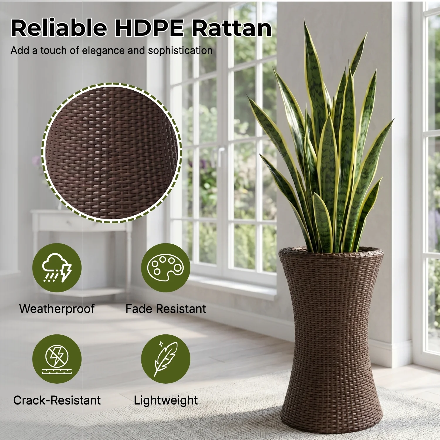 Outdoor Hourglass Design Set of 3 Wicker Planters (Dark Brown) - Image 3