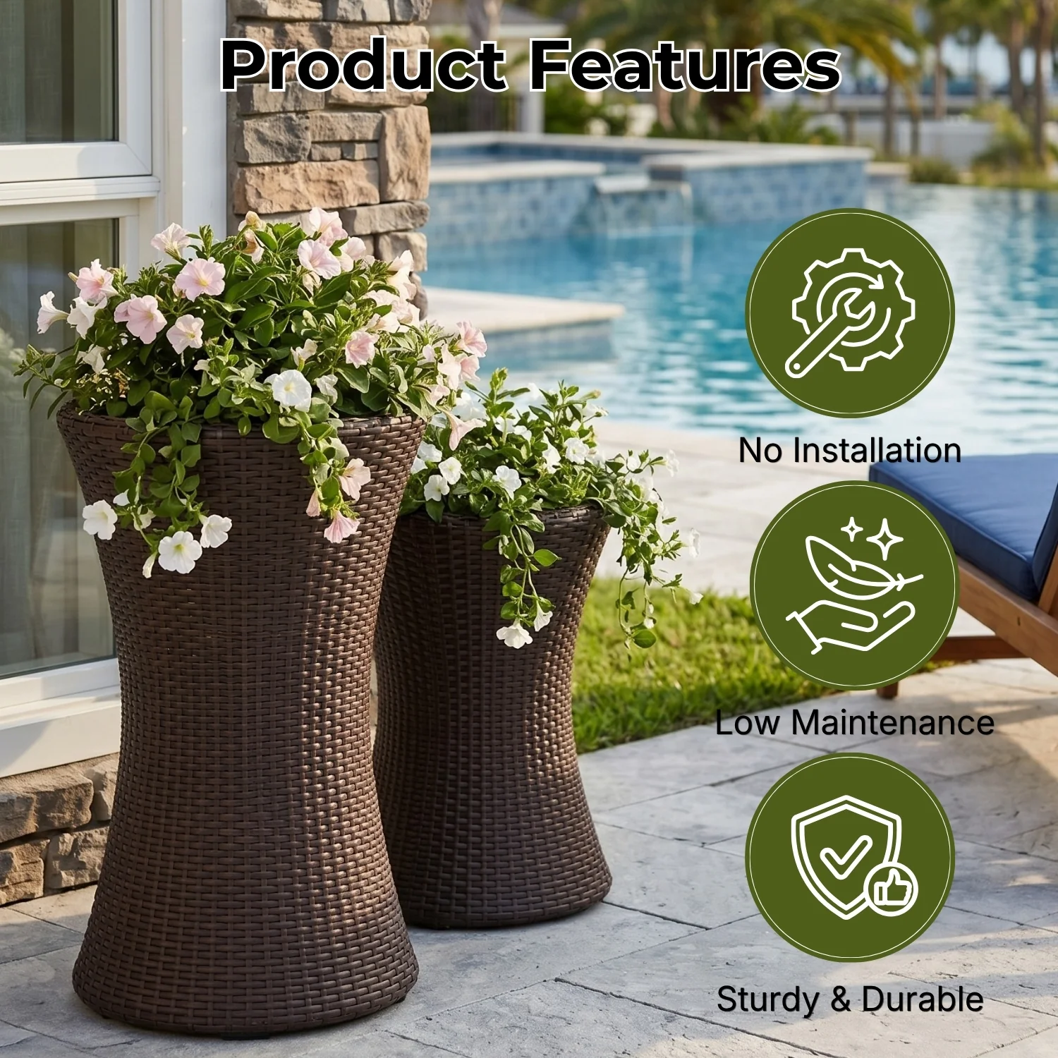 Outdoor Hourglass Design Set of 3 Wicker Planters (Dark Brown) - Image 4