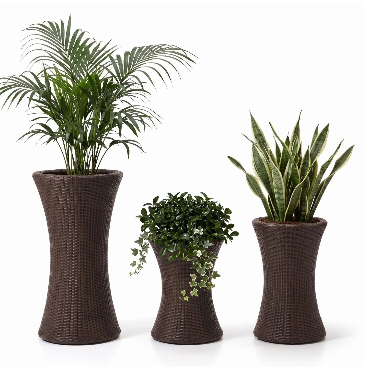 Outdoor Hourglass Design Set of 3 Wicker Planters (Dark Brown) - Image 6