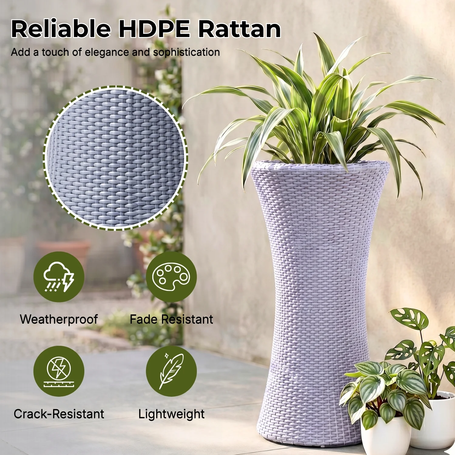 Outdoor Hourglass Design Set of 3 Wicker Planters (Silver Grey) - Image 3
