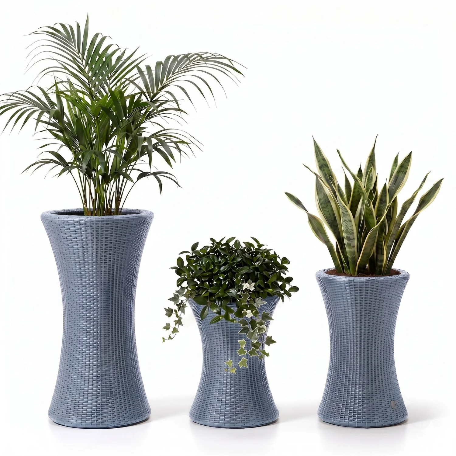 Outdoor Hourglass Design Set of 3 Wicker Planters (Silver Grey) - Image 6
