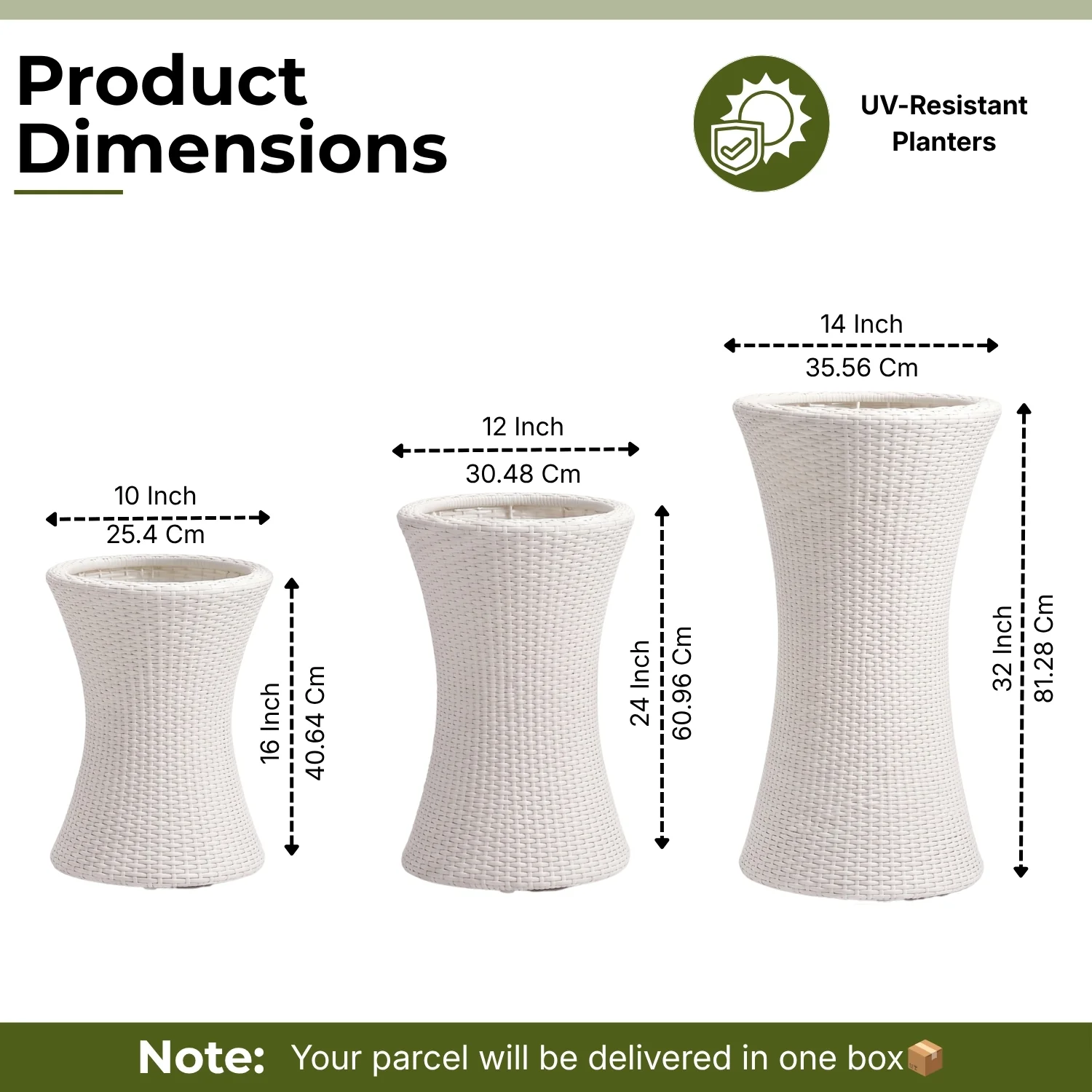 Outdoor Hourglass Design Set of 3 Wicker Planters (White) - Image 2