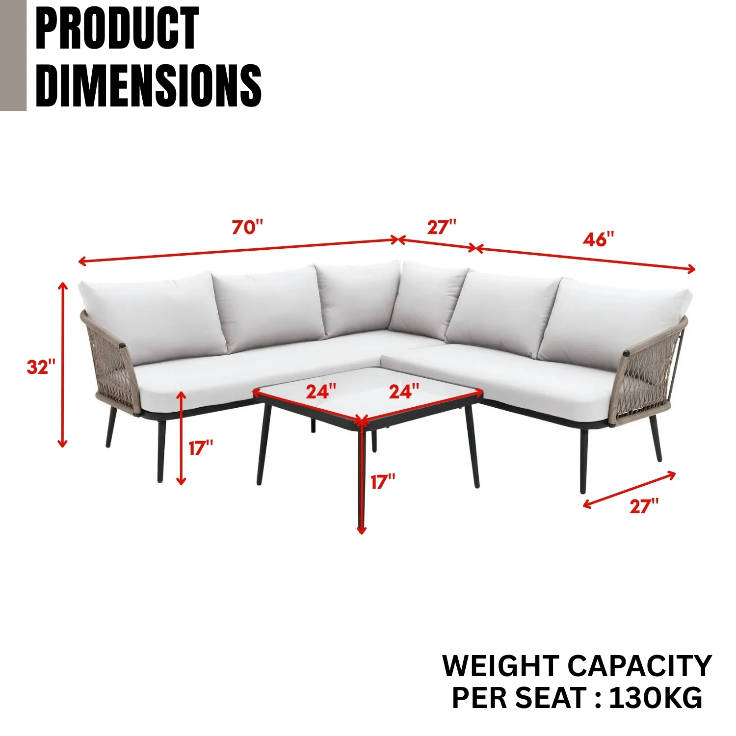 Outdoor L-Shape All Weather Handwoven Rope Sofa Set - Image 2