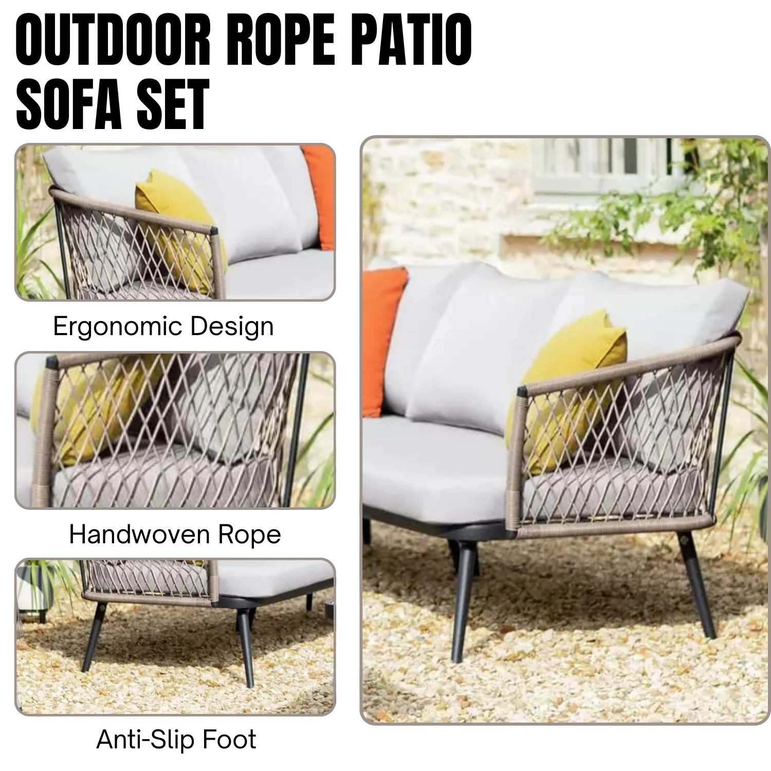 Outdoor L-Shape All Weather Handwoven Rope Sofa Set - Image 5