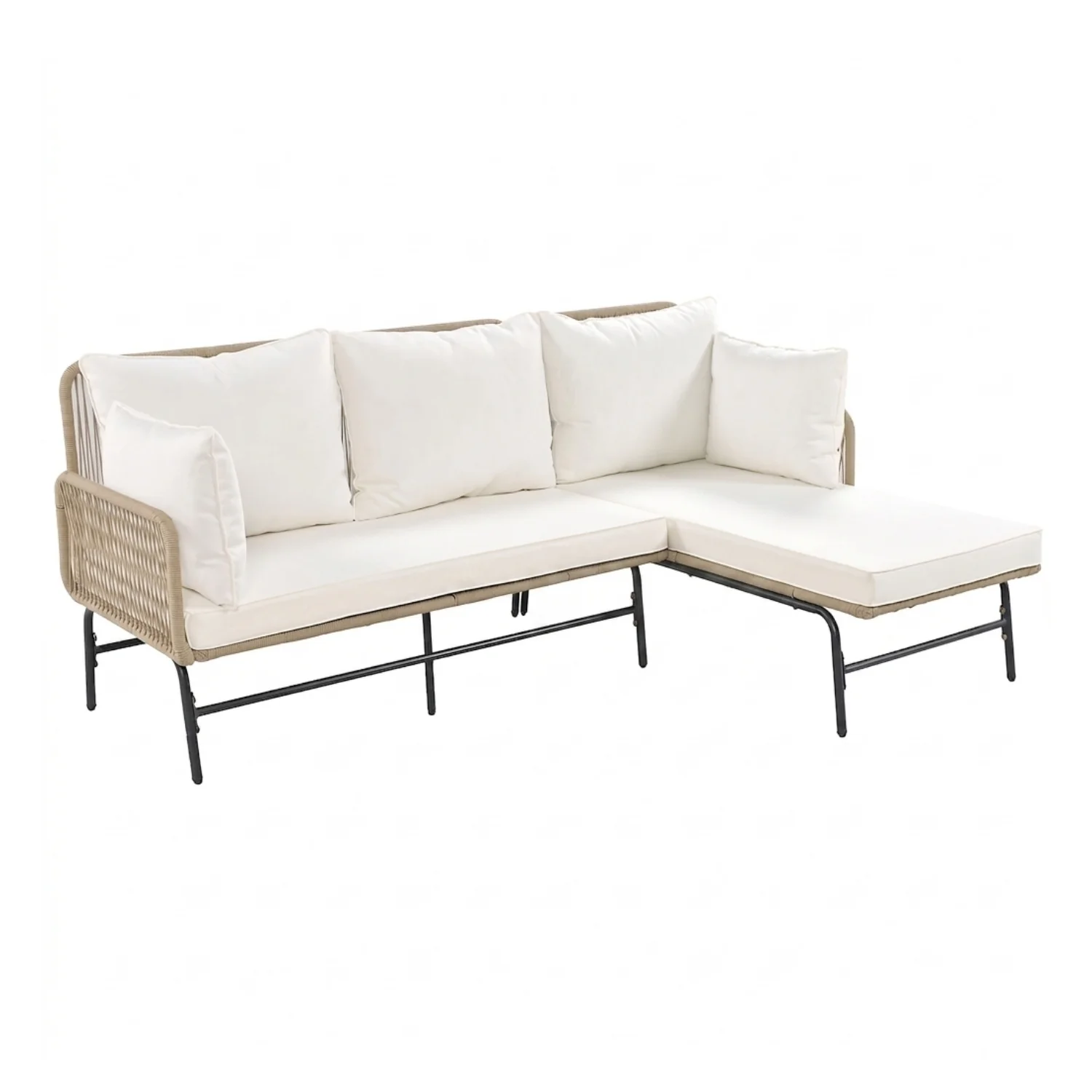 Outdoor L-Shape Rope Sofa Set (Beige & White) - Image 7