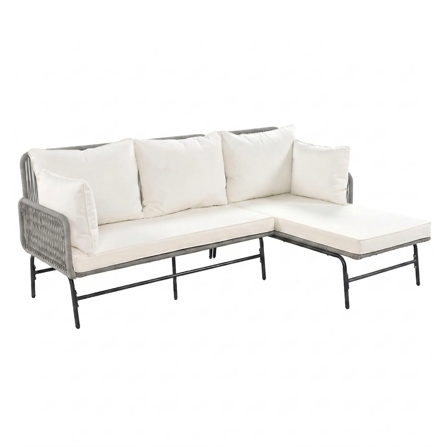 Outdoor L-Shape Rope Sofa Set (Grey & White) - Image 7