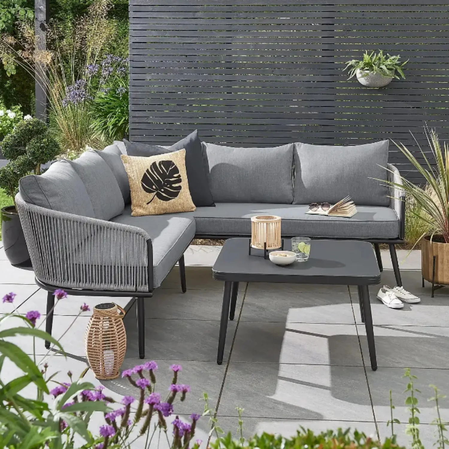 Outdoor Rope L-Shaped Conversation Sofa Set
