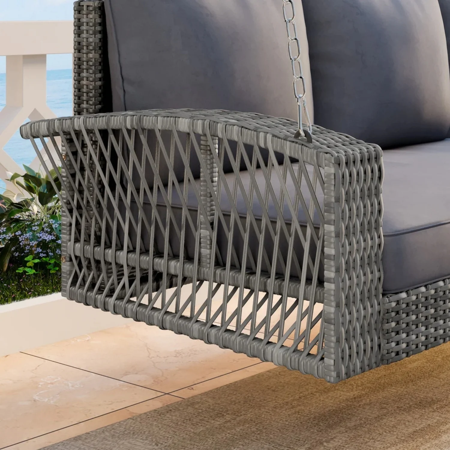 Outdoor Large HDPE Wicker 3-Person Porch Swing - Image 3