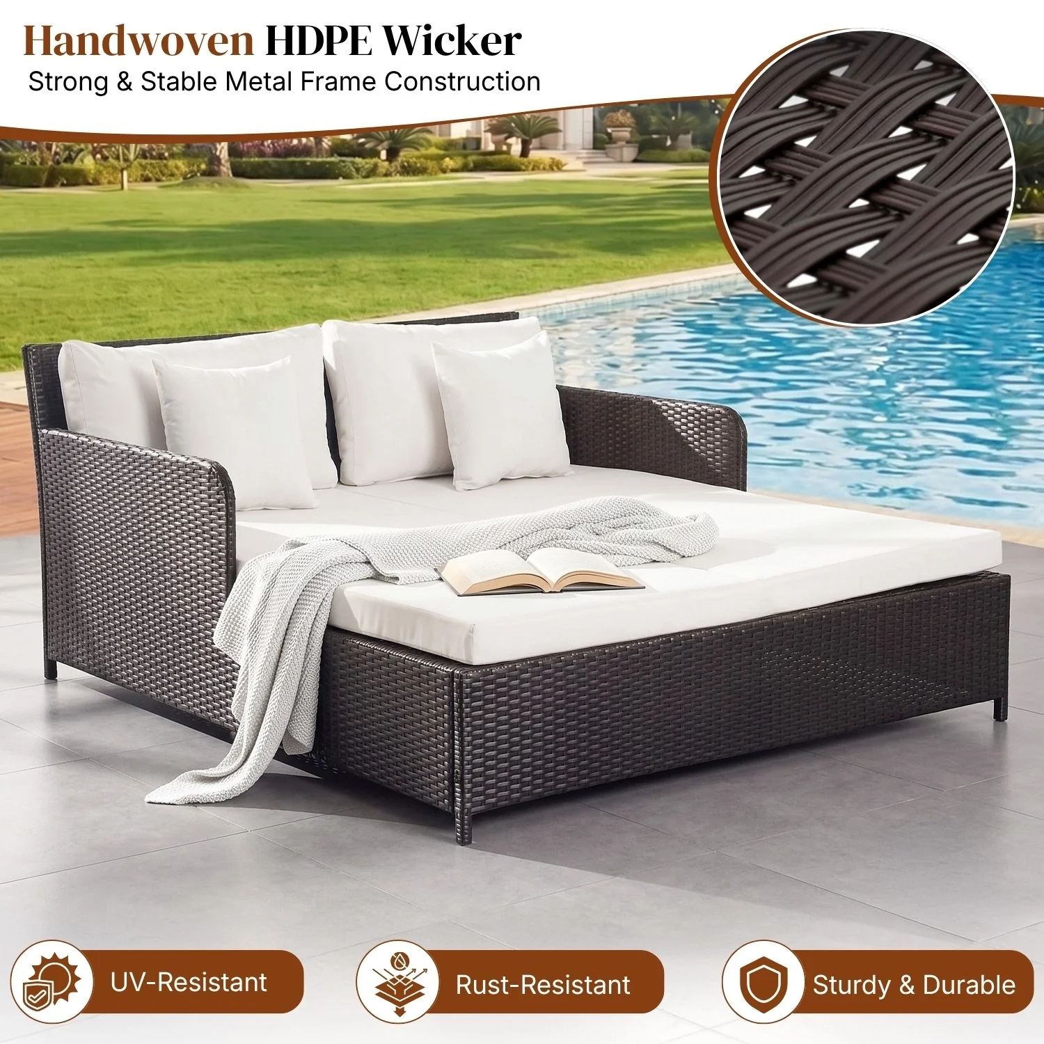 Outdoor Patio Double Seater Daybed For Garden, Poolside - Image 3