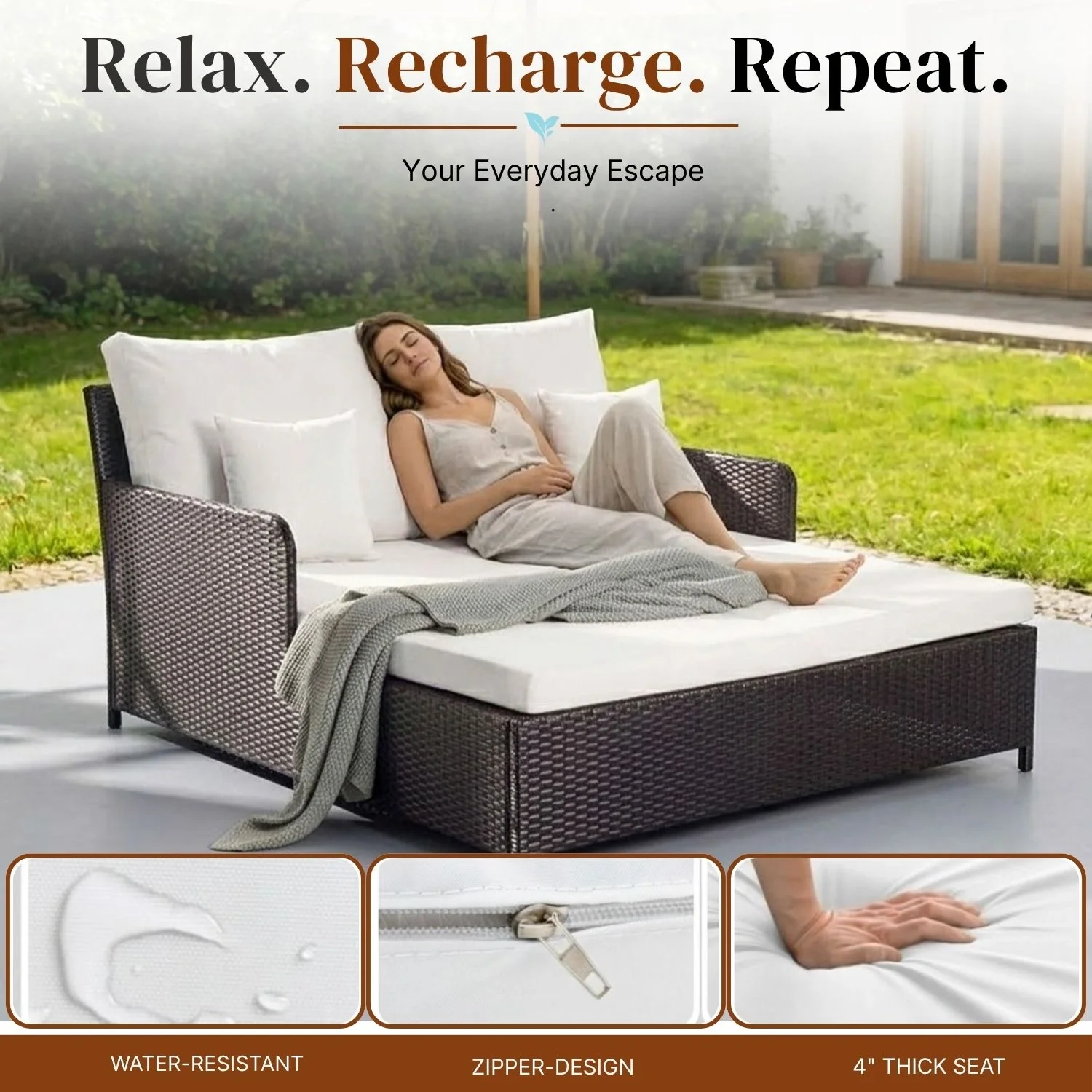 Outdoor Patio Double Seater Daybed For Garden, Poolside - Image 4