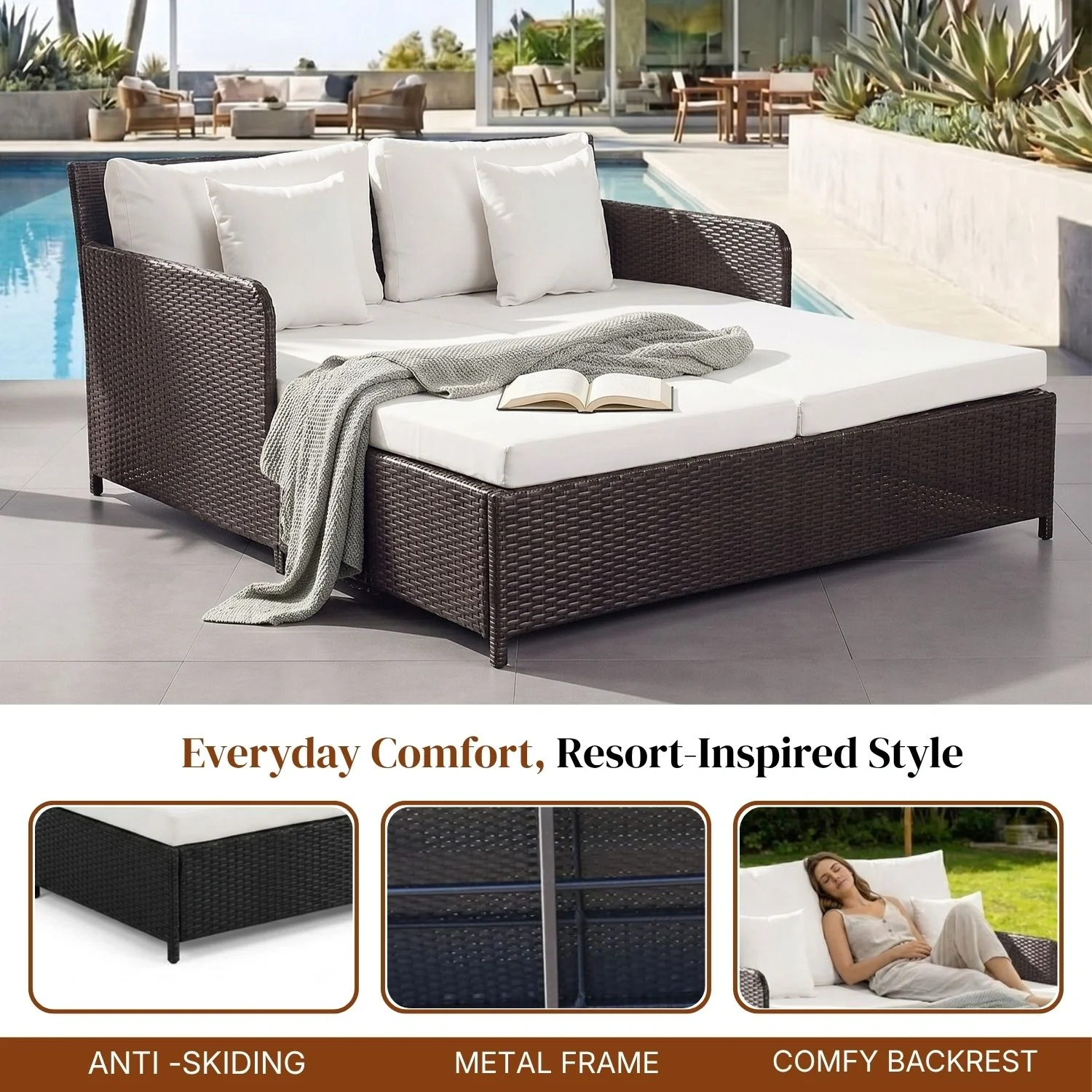 Outdoor Patio Double Seater Daybed For Garden, Poolside - Image 5