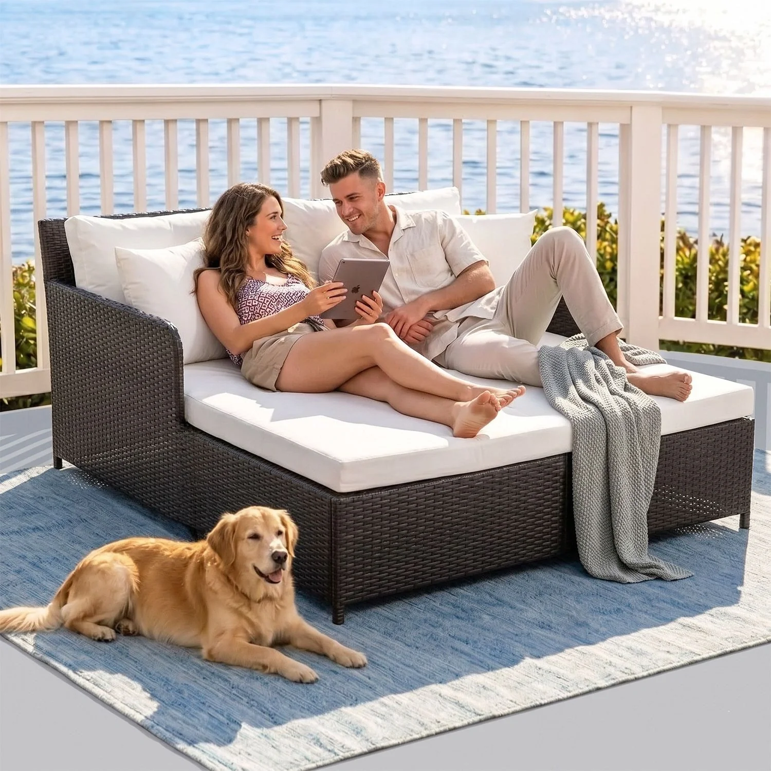 Outdoor Patio Double Seater Daybed For Garden, Poolside - Image 7