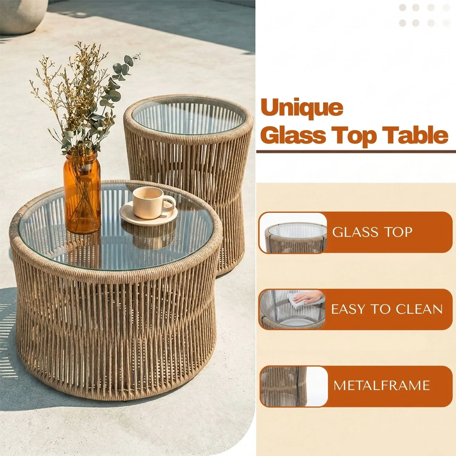 Outdoor Patio Rope Daybed With Center and Side Tables - Image 6