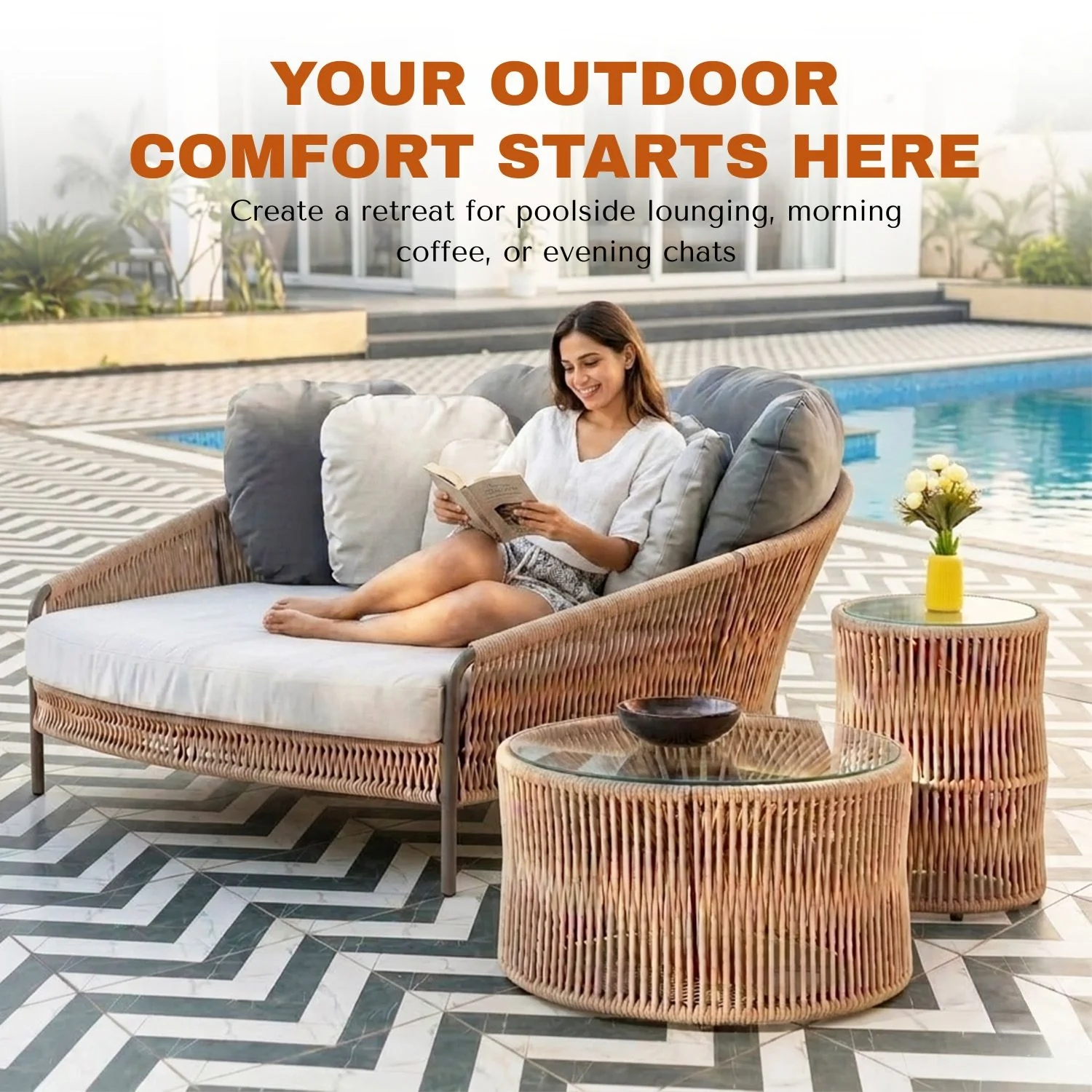 Outdoor Patio Rope Daybed With Center and Side Tables - Image 7
