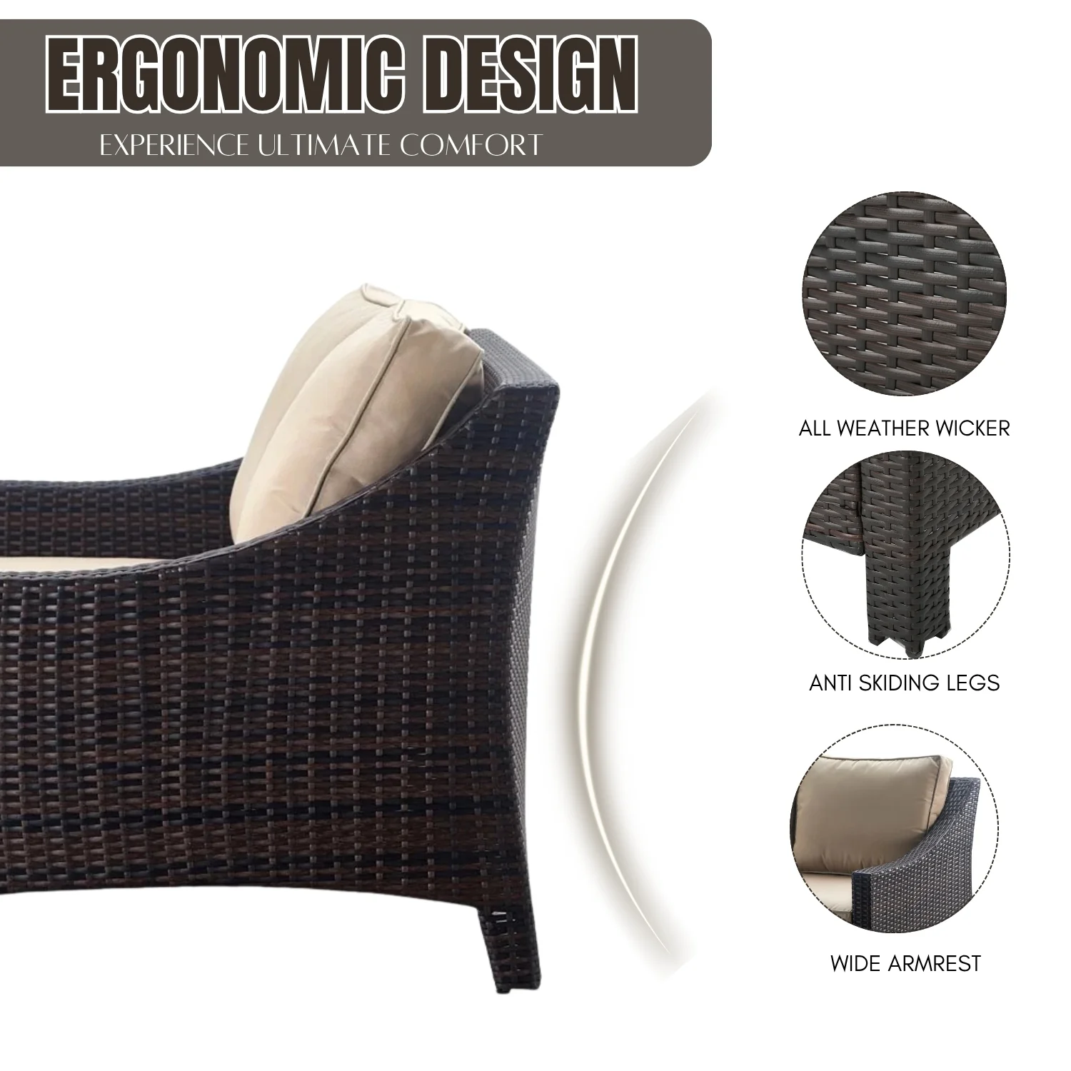 Outdoor Rattan Wicker 1-Piece Loveseat Sofa - Image 5