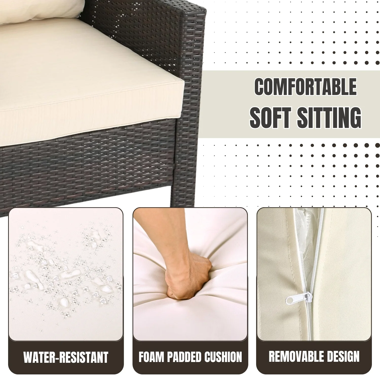 Outdoor Rattan Wicker 1-Piece Loveseat Sofa - Image 6