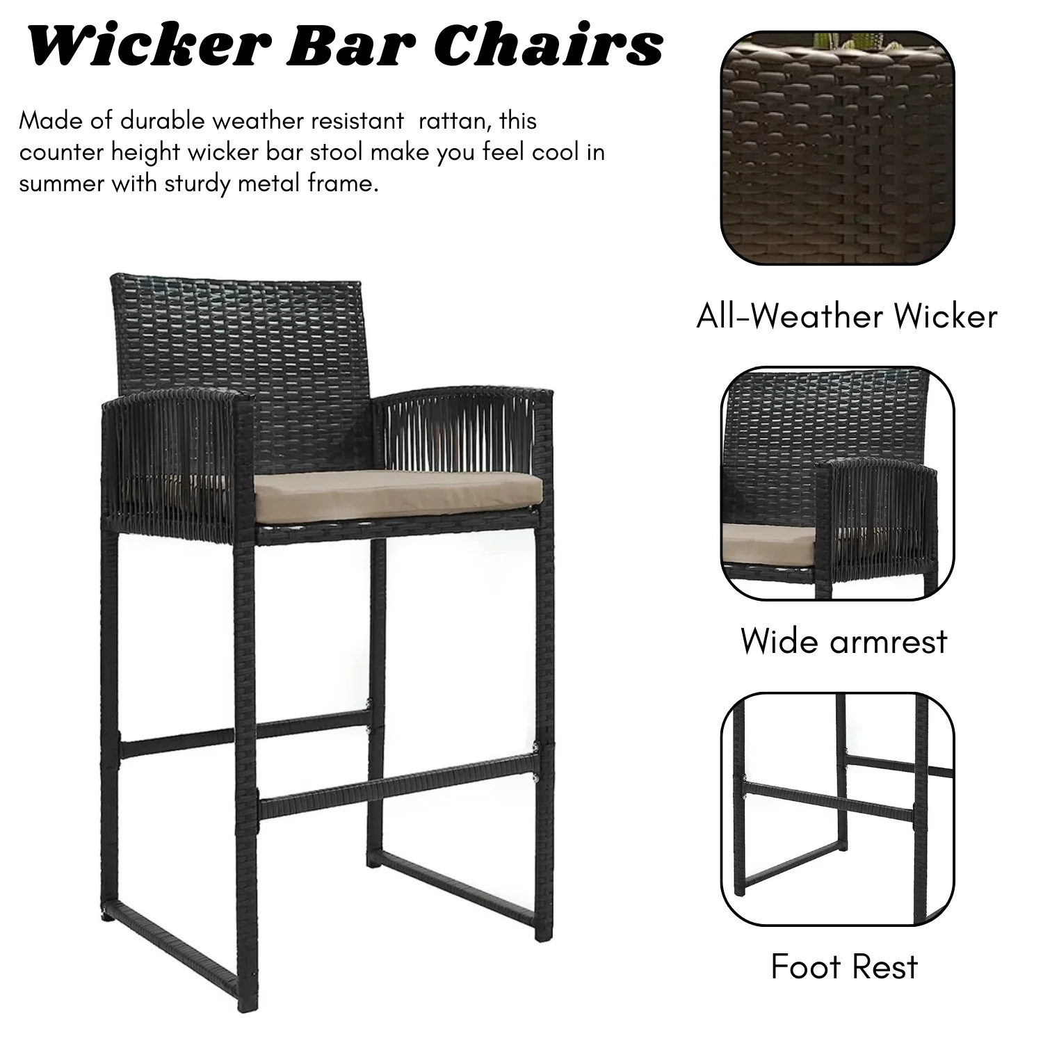 Outdoor Rattan Wicker 2-Piece Bar Chairs - Image 5