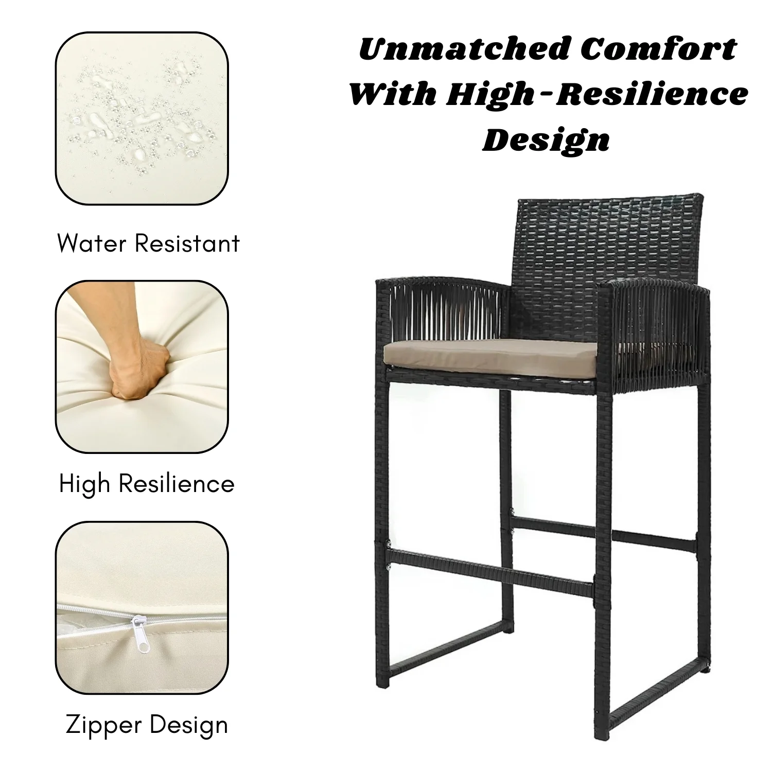 Outdoor Rattan Wicker 2-Piece Bar Chairs - Image 6