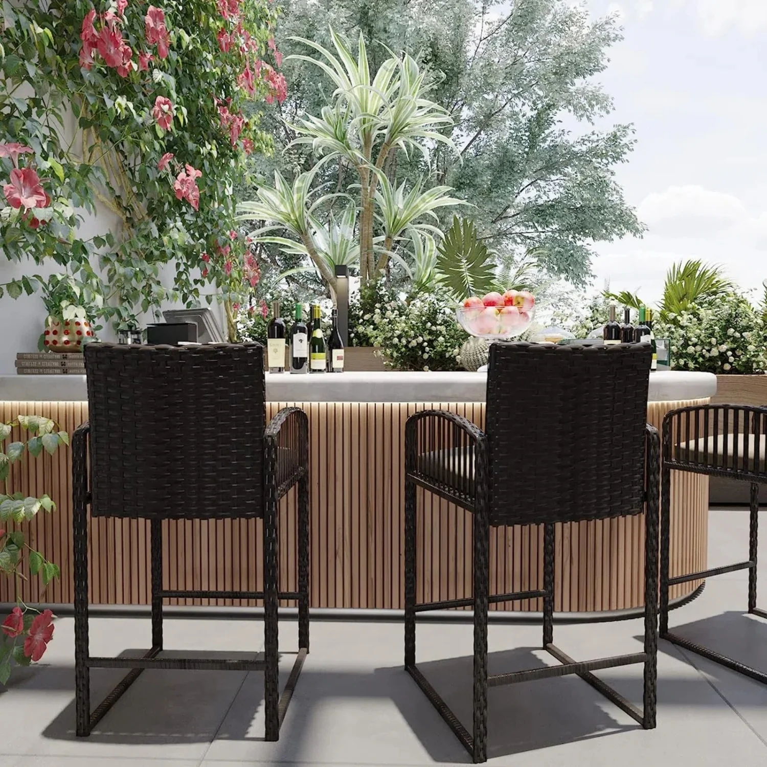 Outdoor Rattan Wicker 2-Piece Bar Chairs - Image 8