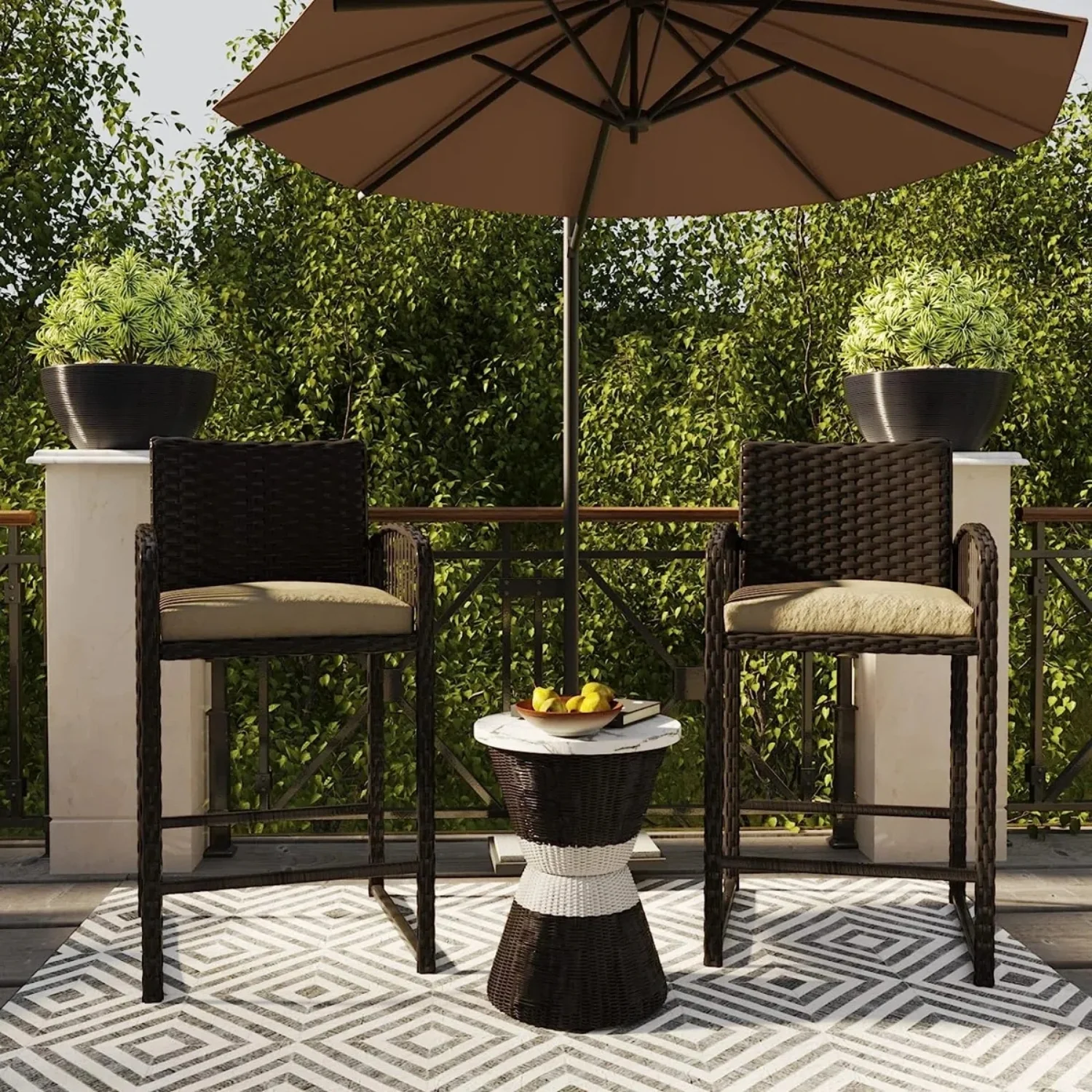 Outdoor Rattan Wicker 2-Piece Bar Chairs - Image 9