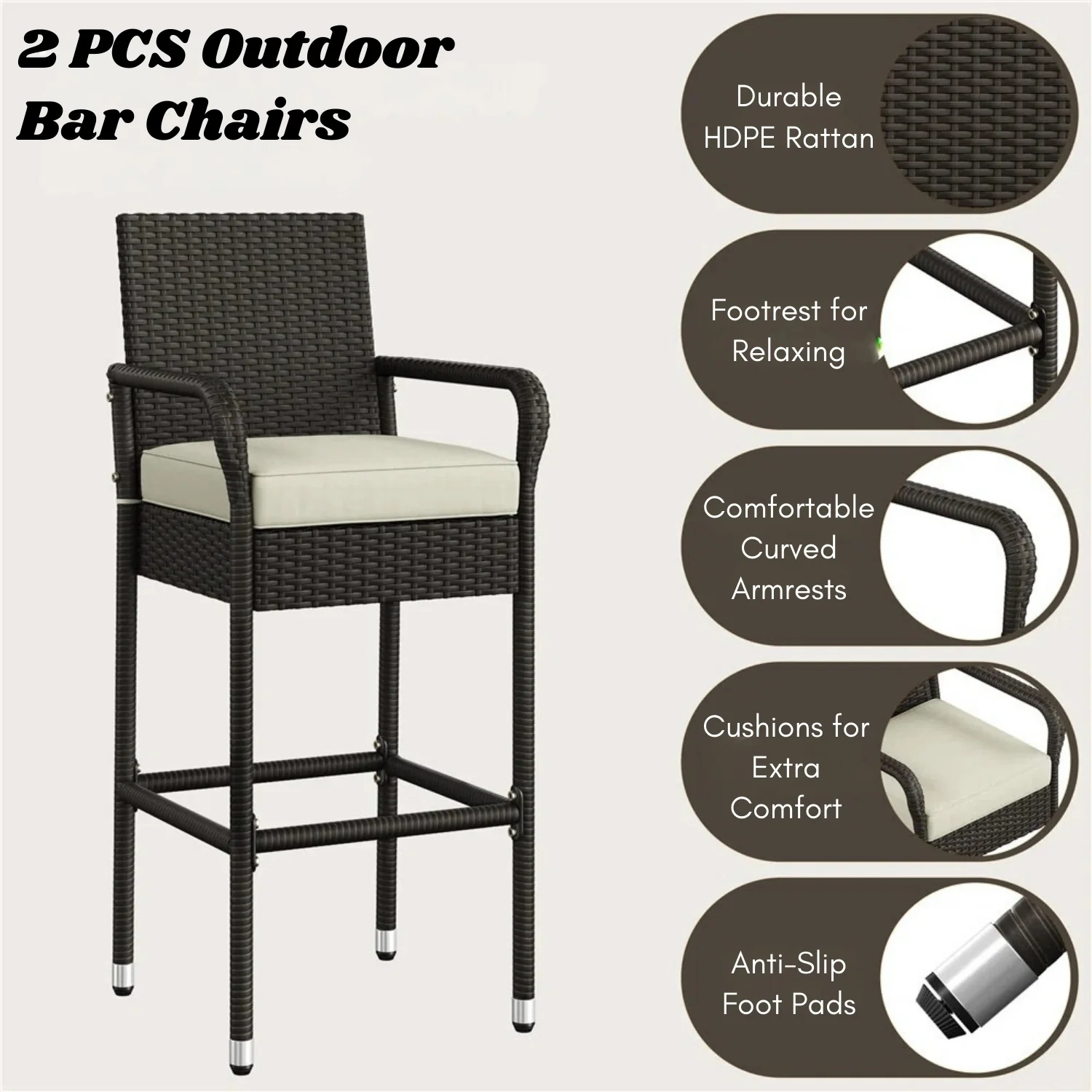 Outdoor Rattan Wicker 2-Piece Bar Chairs - Image 4